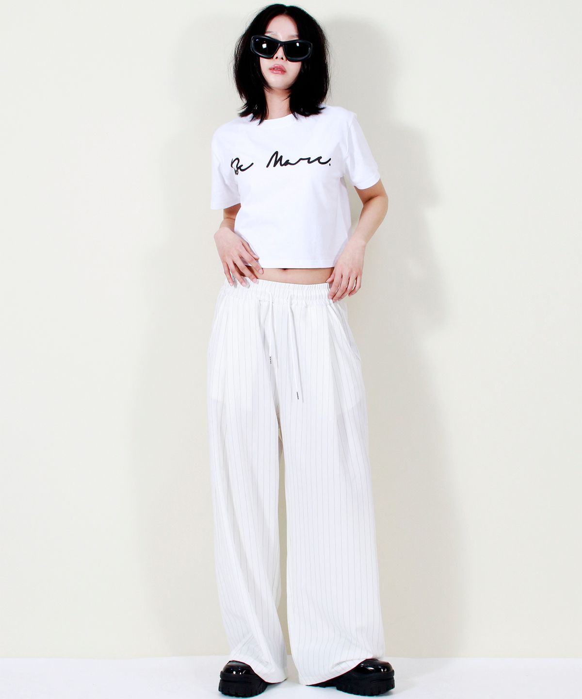 드마크(DEMARC) SOLID STRIPE WIDE PANTS WHITE