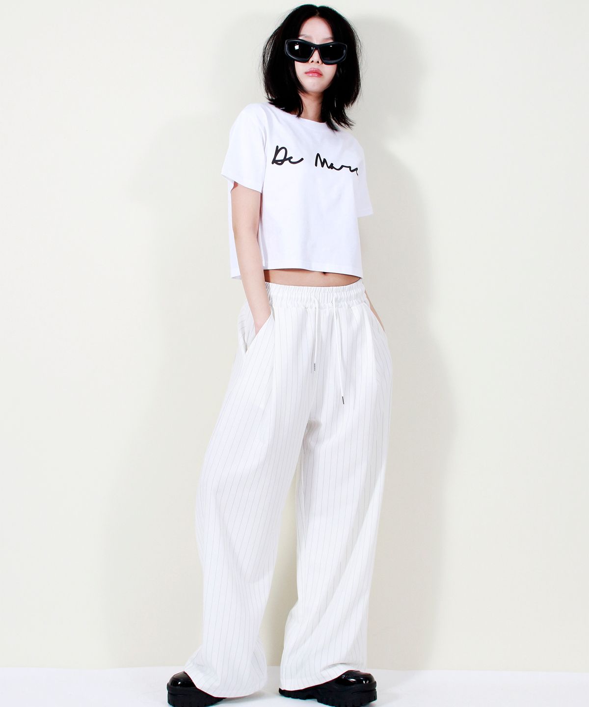 드마크(DEMARC) SOLID STRIPE WIDE PANTS WHITE