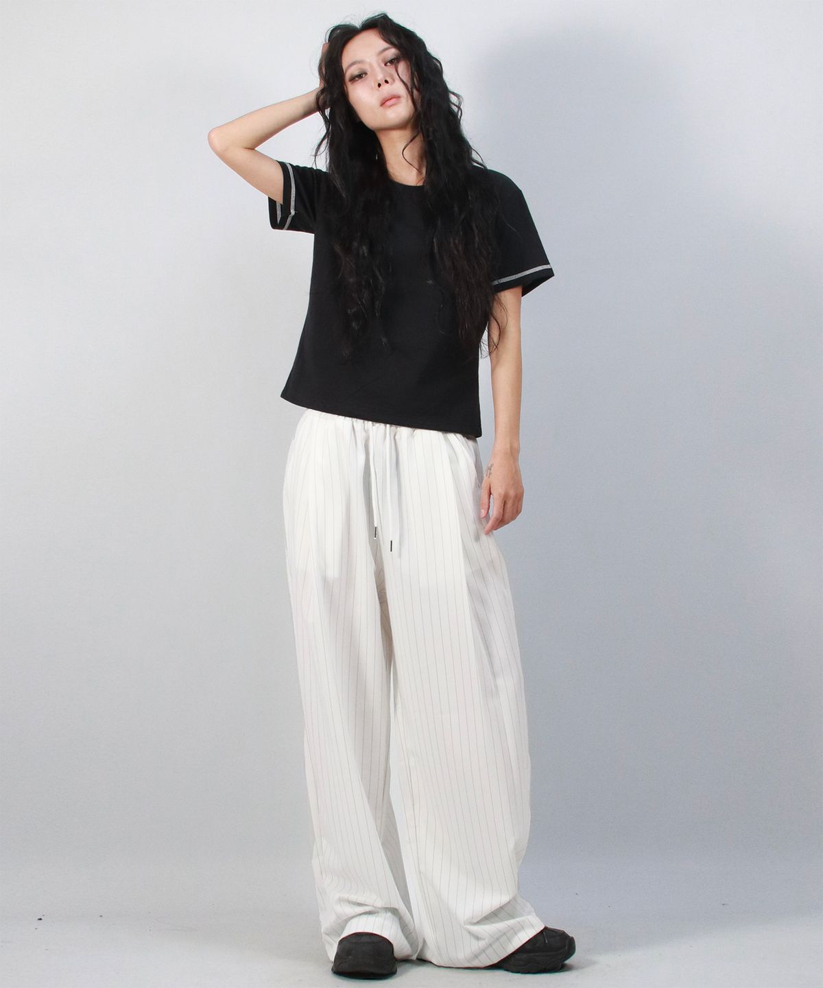 드마크(DEMARC) SOLID STRIPE WIDE PANTS WHITE