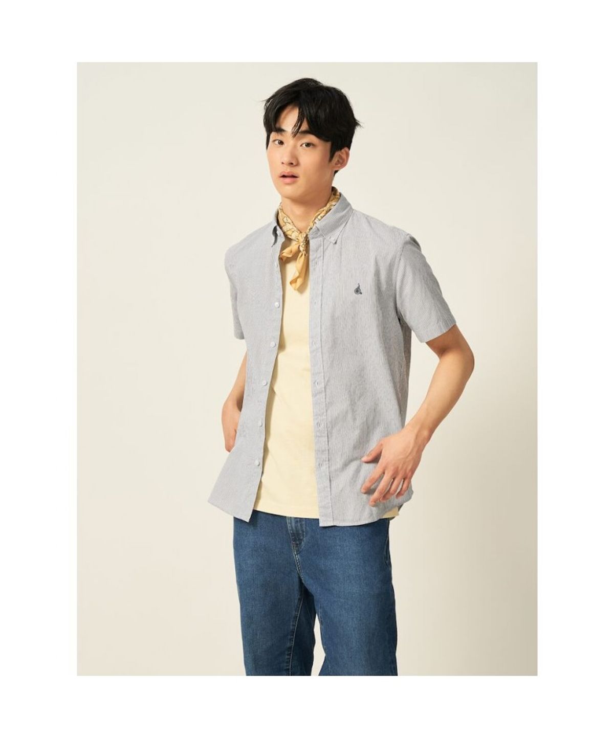빈폴 멘(BEANPOLE MEN) 강연 시어서커 변형 핀 스트라이프 반소매 셔츠  그레이 (BC5465C433)