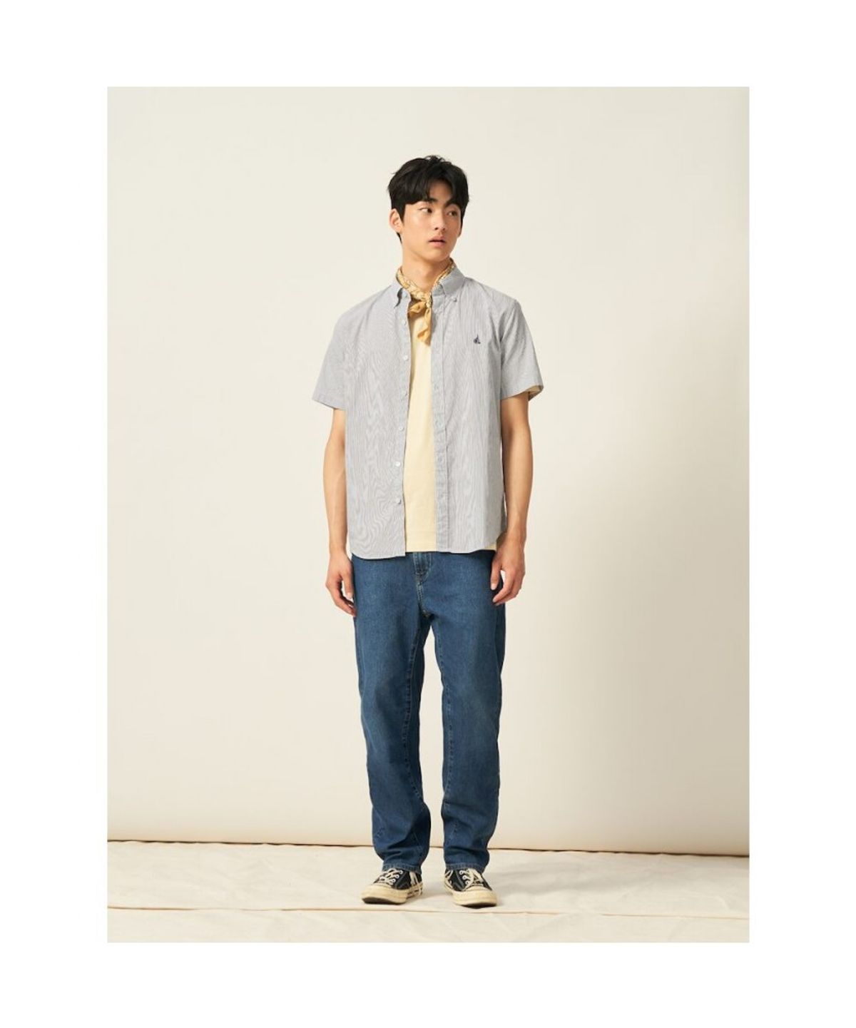 빈폴 멘(BEANPOLE MEN) 강연 시어서커 변형 핀 스트라이프 반소매 셔츠  그레이 (BC5465C433)