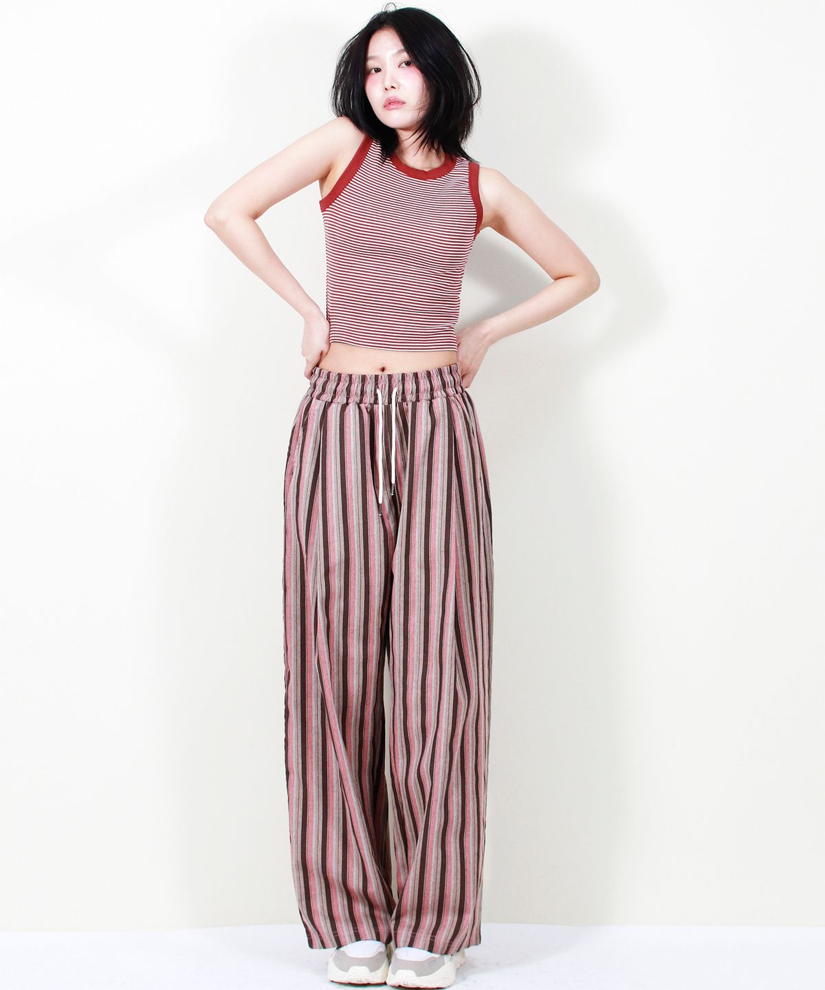 드마크(DEMARC) VINTAGE STRIPE WIDE PANTS DUSTY PINK