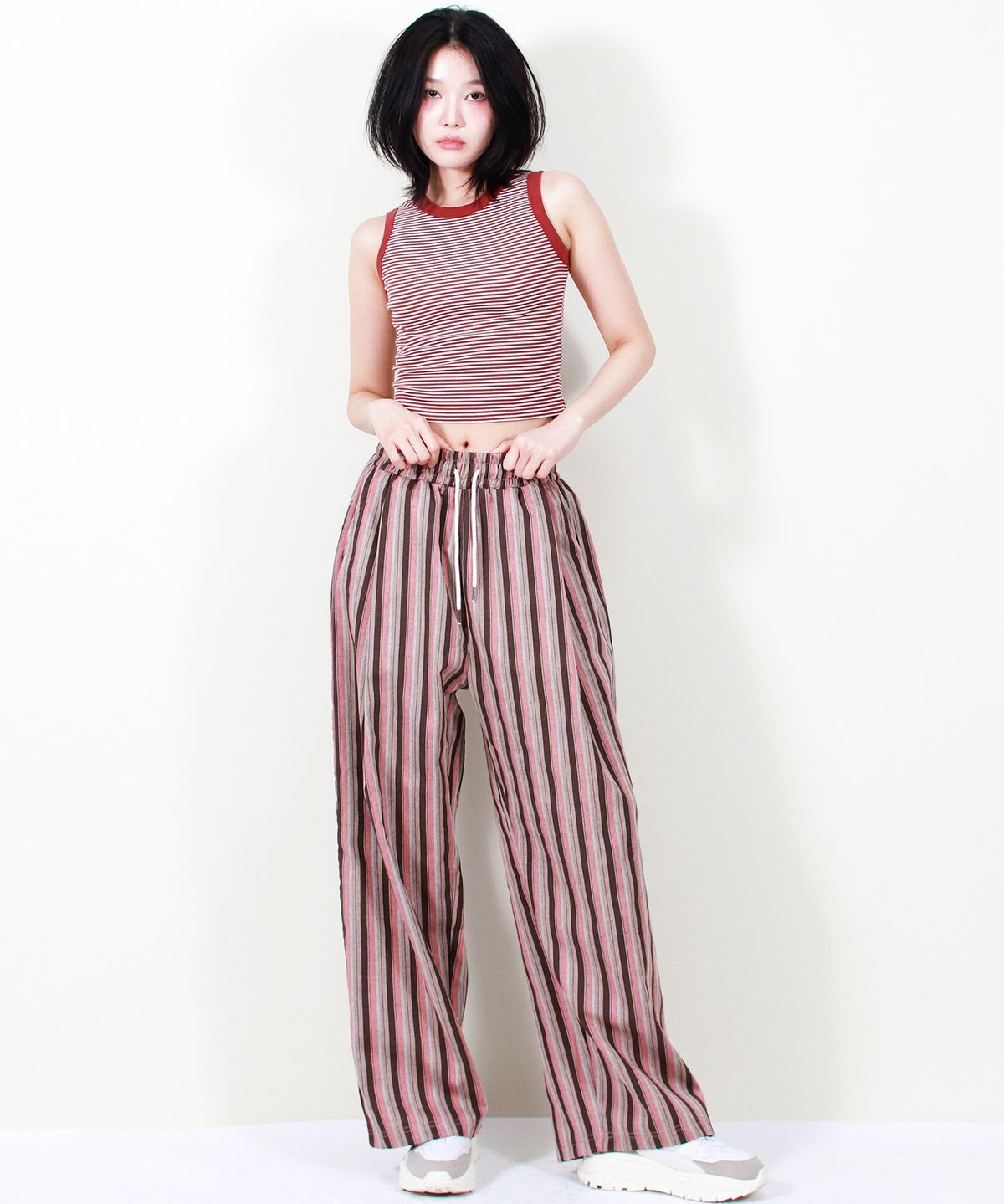 드마크(DEMARC) VINTAGE STRIPE WIDE PANTS DUSTY PINK