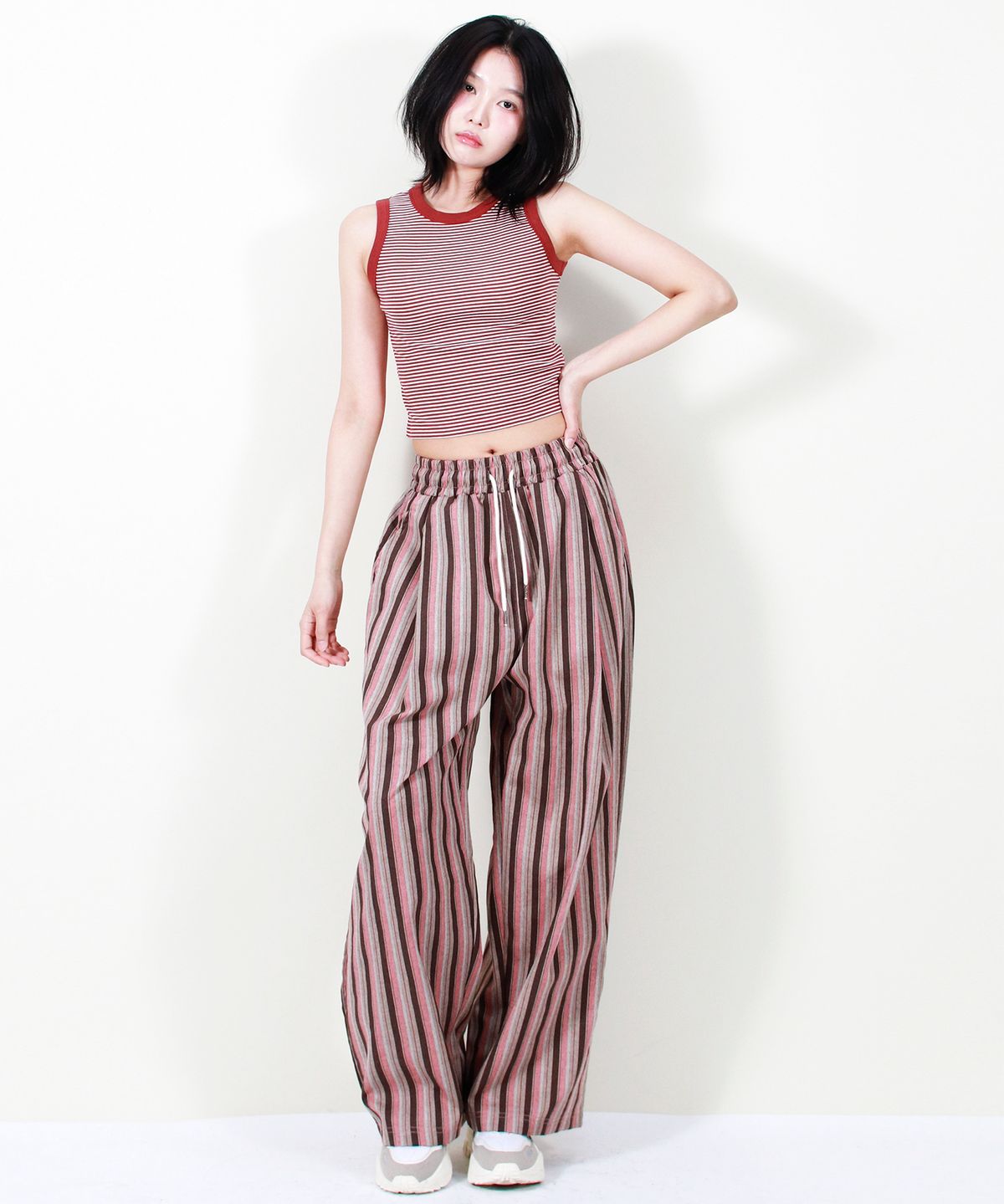 드마크(DEMARC) VINTAGE STRIPE WIDE PANTS DUSTY PINK