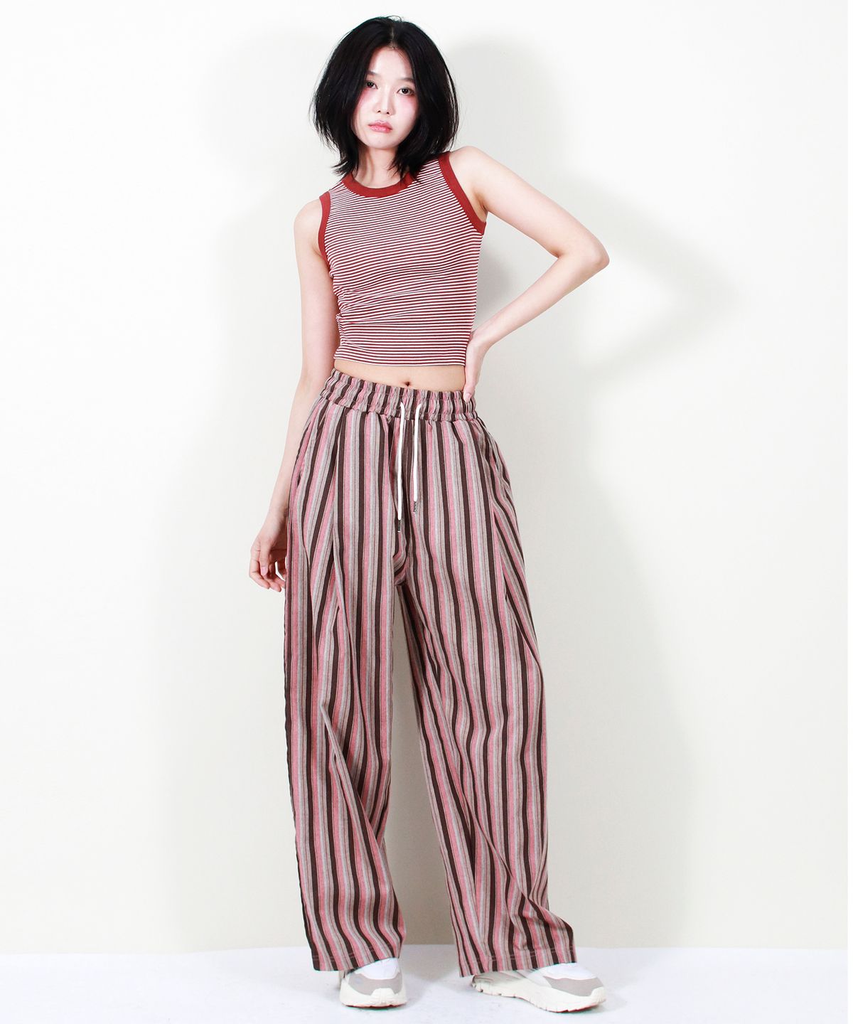 드마크(DEMARC) VINTAGE STRIPE WIDE PANTS DUSTY PINK