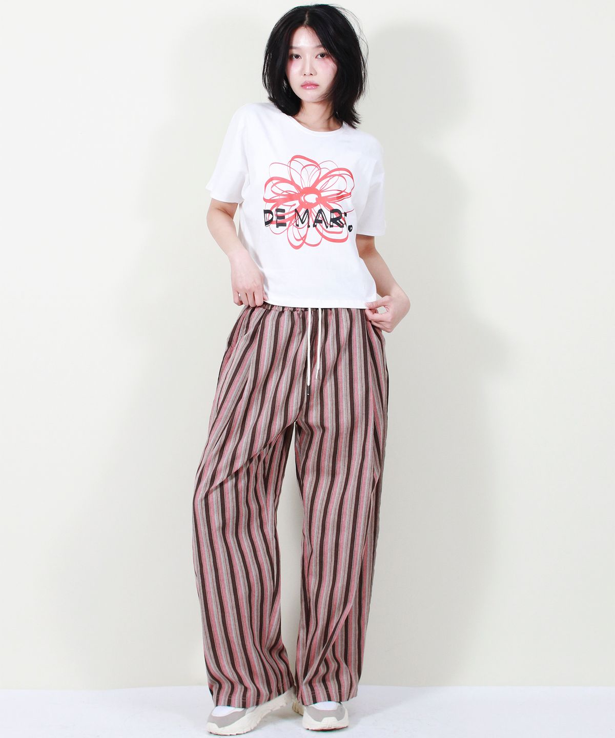 드마크(DEMARC) VINTAGE STRIPE WIDE PANTS DUSTY PINK