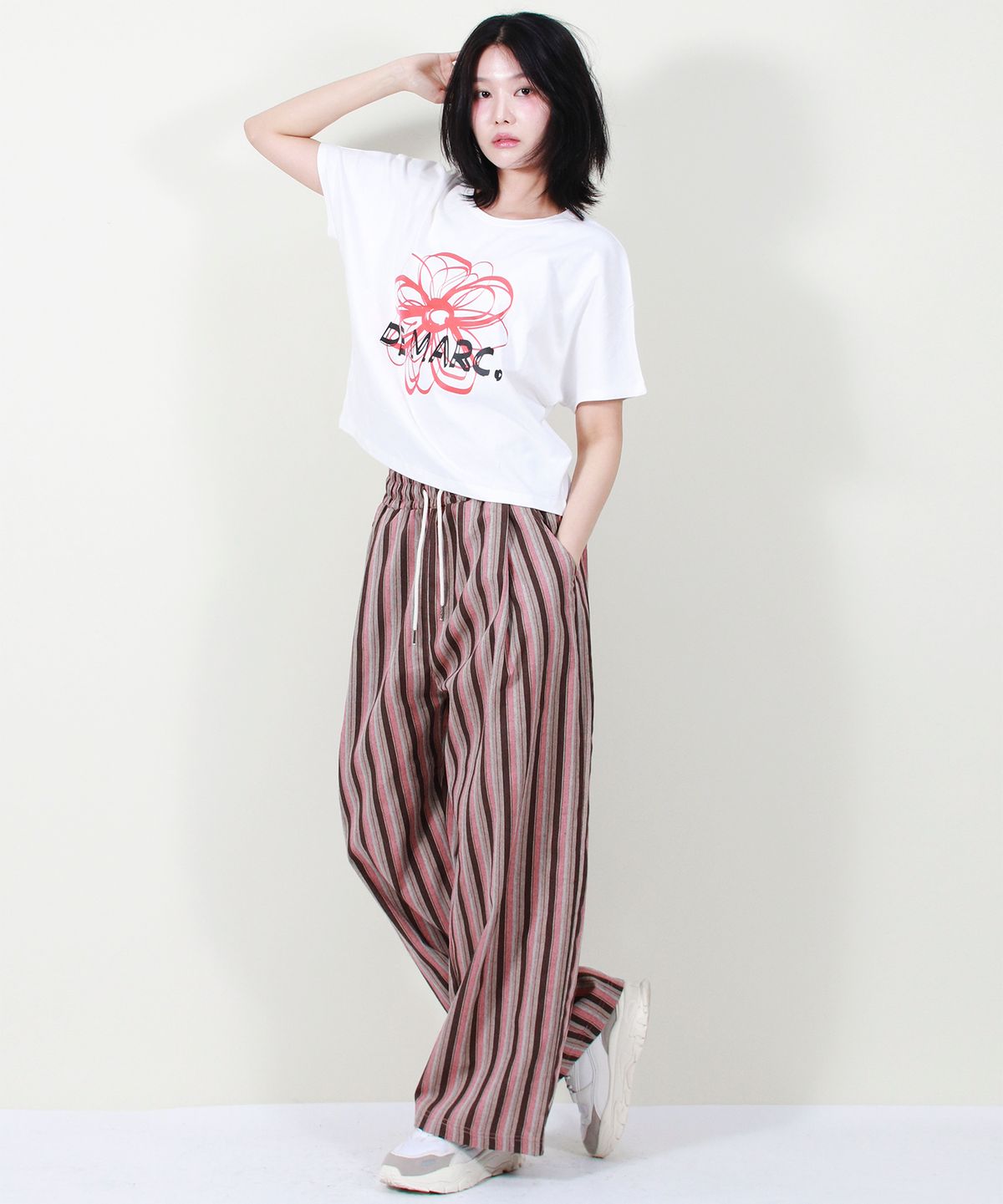 드마크(DEMARC) VINTAGE STRIPE WIDE PANTS DUSTY PINK
