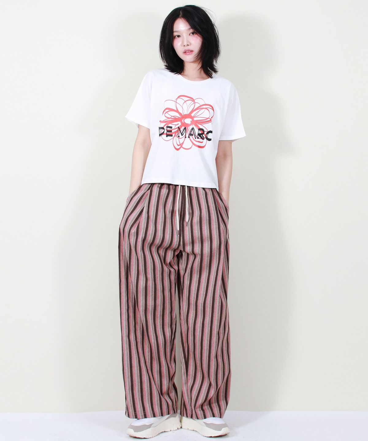 드마크(DEMARC) VINTAGE STRIPE WIDE PANTS DUSTY PINK