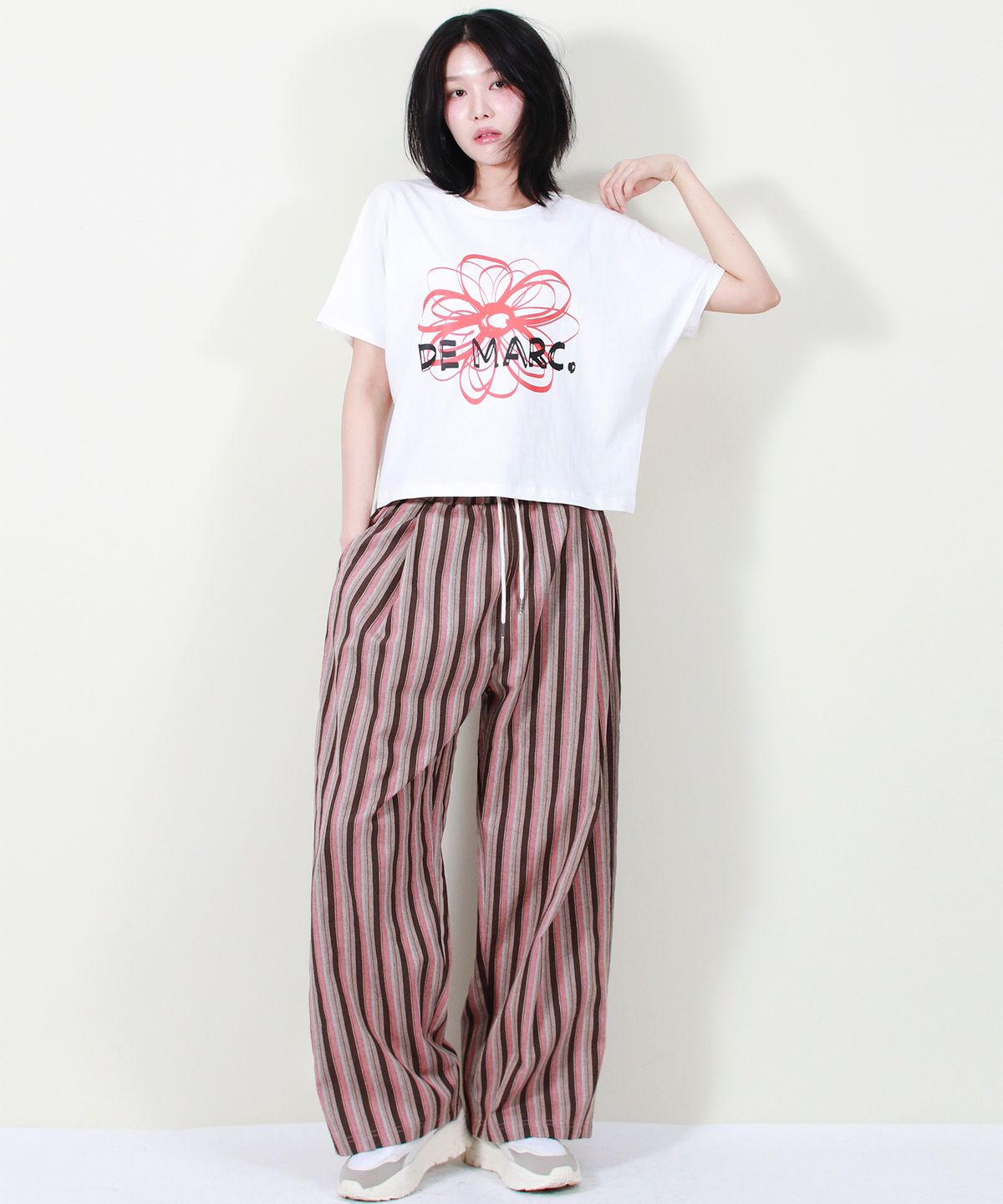 드마크(DEMARC) VINTAGE STRIPE WIDE PANTS DUSTY PINK