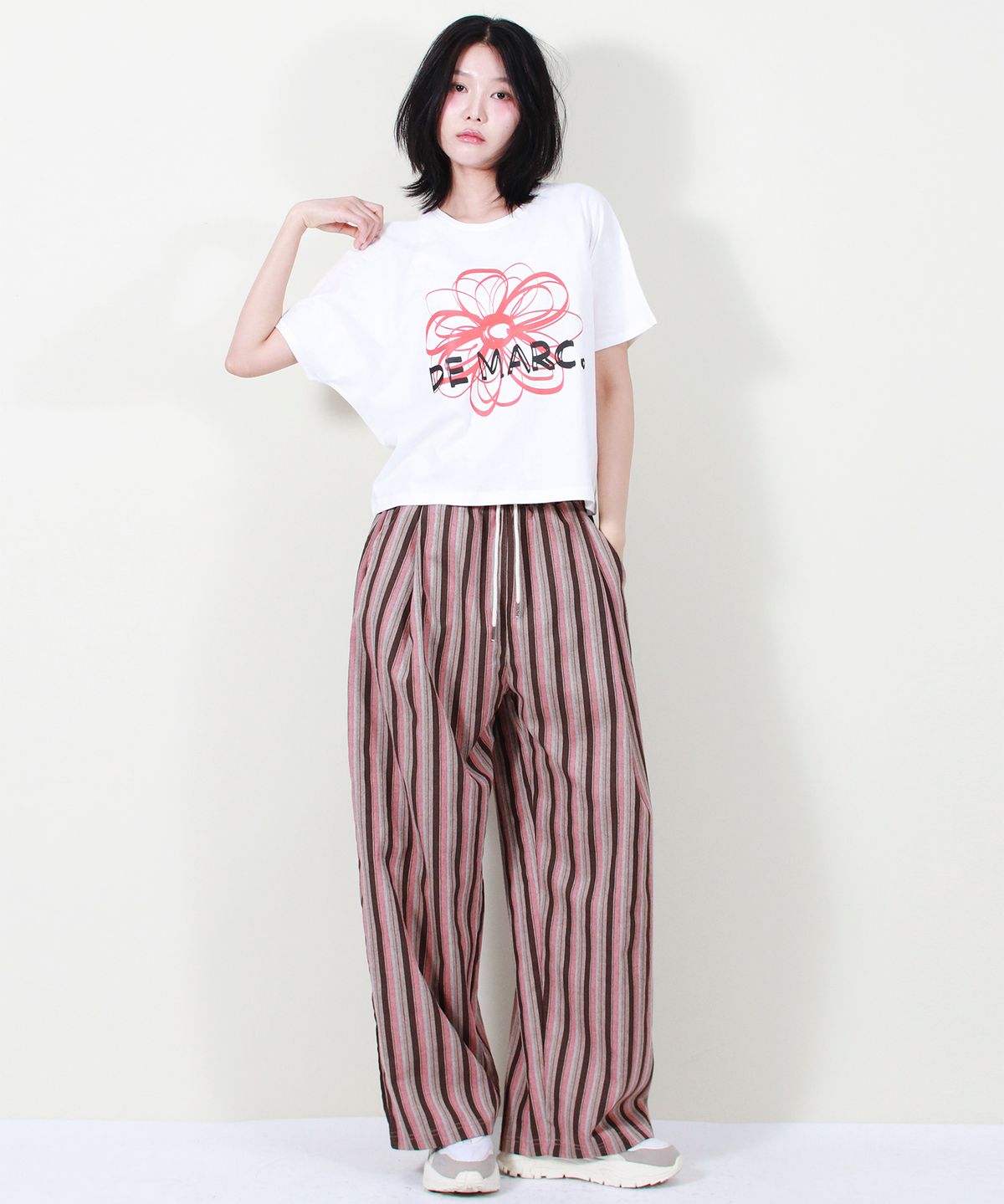 드마크(DEMARC) VINTAGE STRIPE WIDE PANTS DUSTY PINK