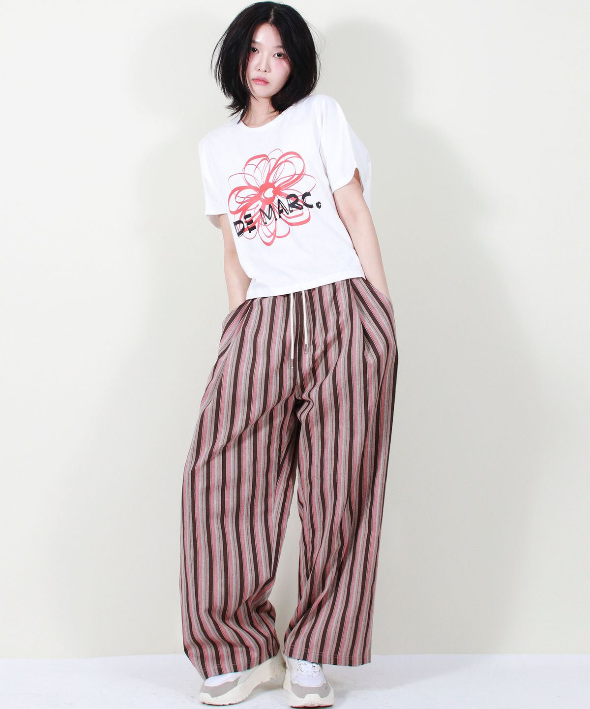 드마크(DEMARC) VINTAGE STRIPE WIDE PANTS DUSTY PINK