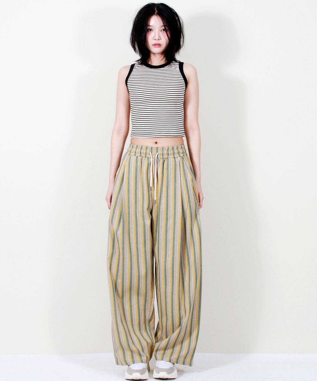 드마크(DEMARC) VINTAGE STRIPE WIDE PANTS SAGE GREEN