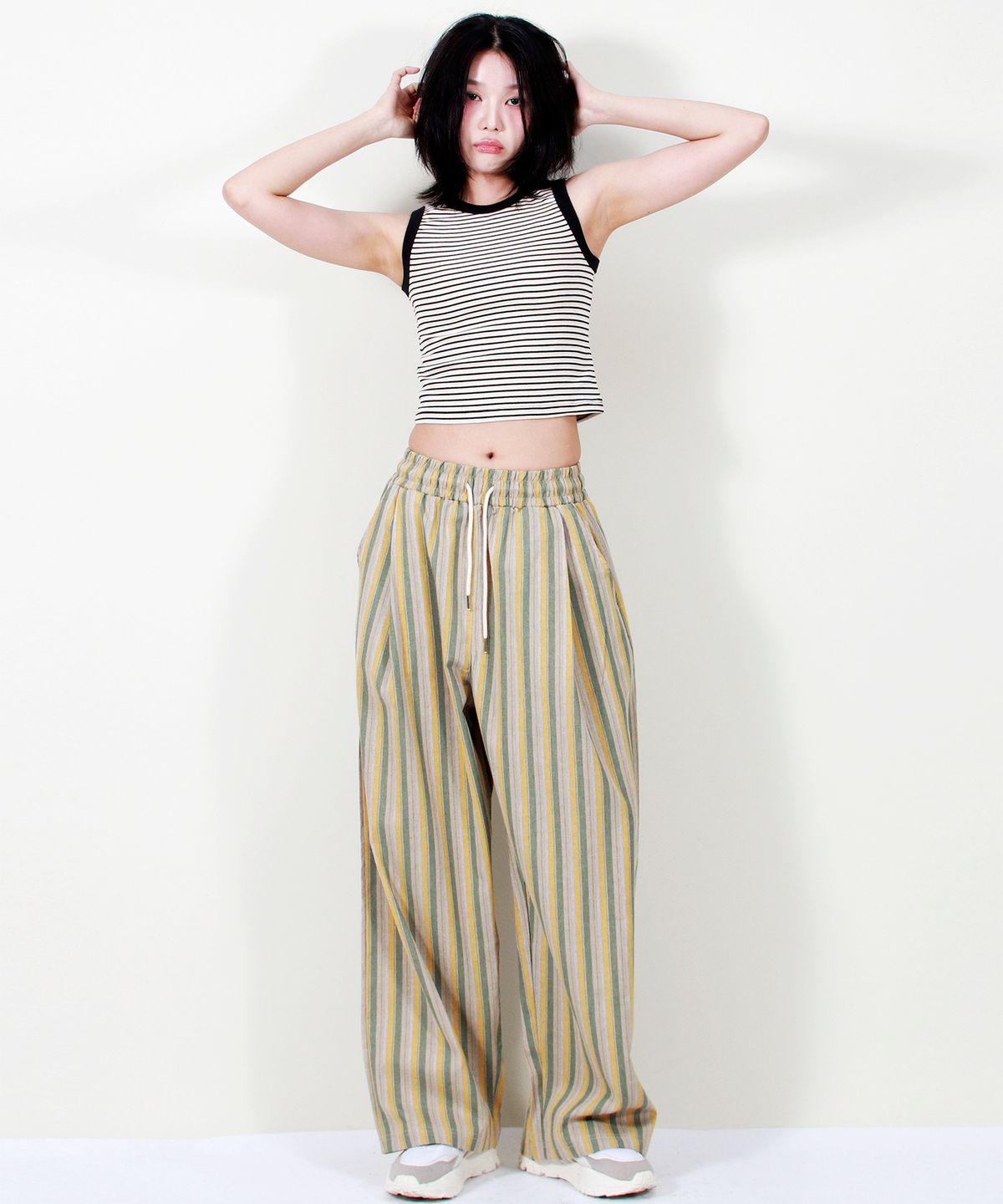 드마크(DEMARC) VINTAGE STRIPE WIDE PANTS SAGE GREEN