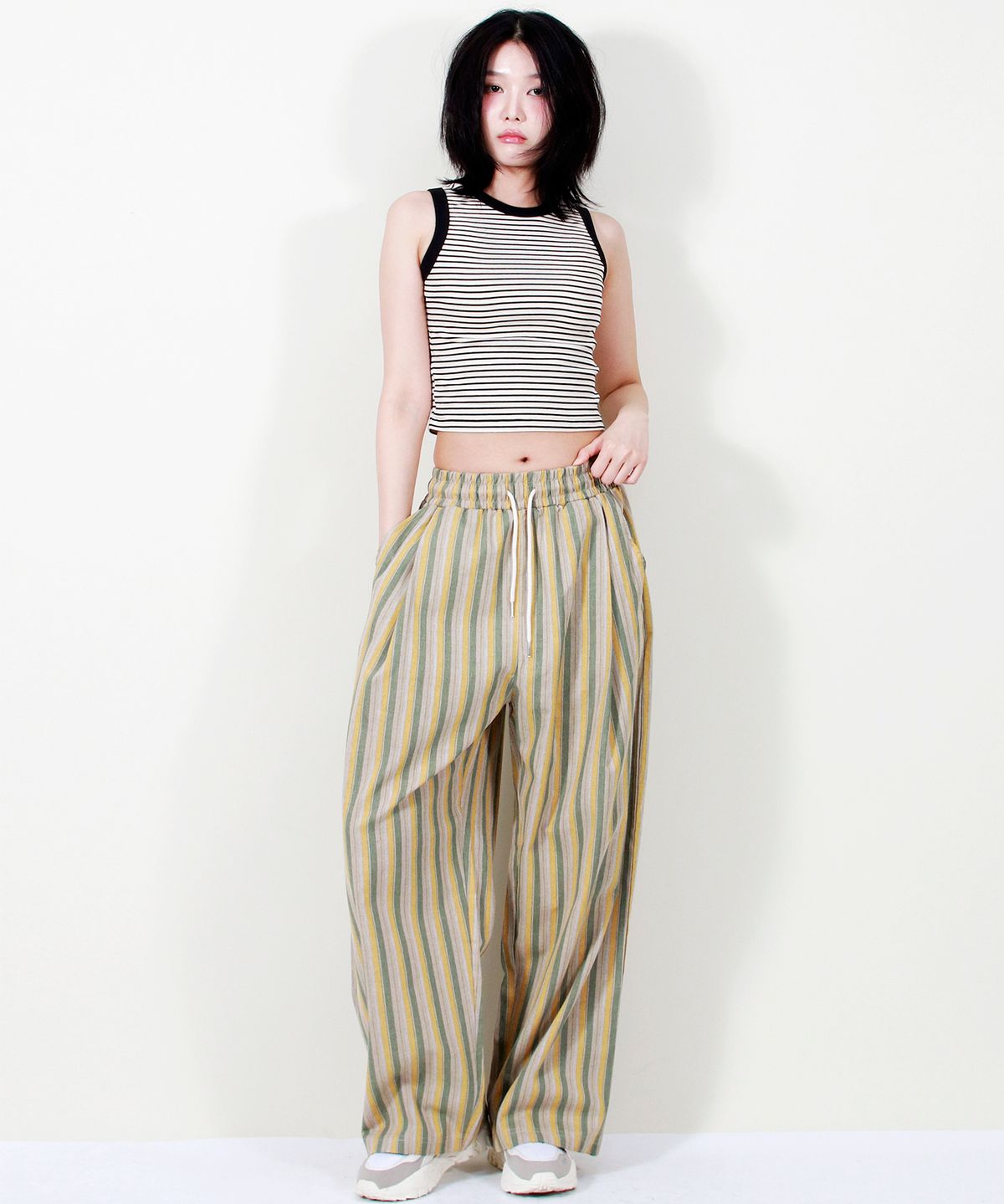 드마크(DEMARC) VINTAGE STRIPE WIDE PANTS SAGE GREEN