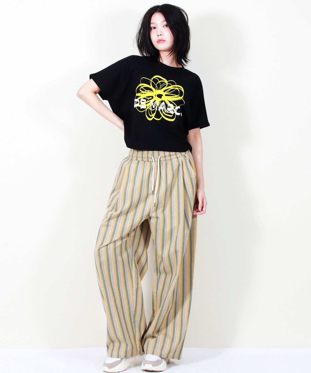 드마크(DEMARC) VINTAGE STRIPE WIDE PANTS SAGE GREEN