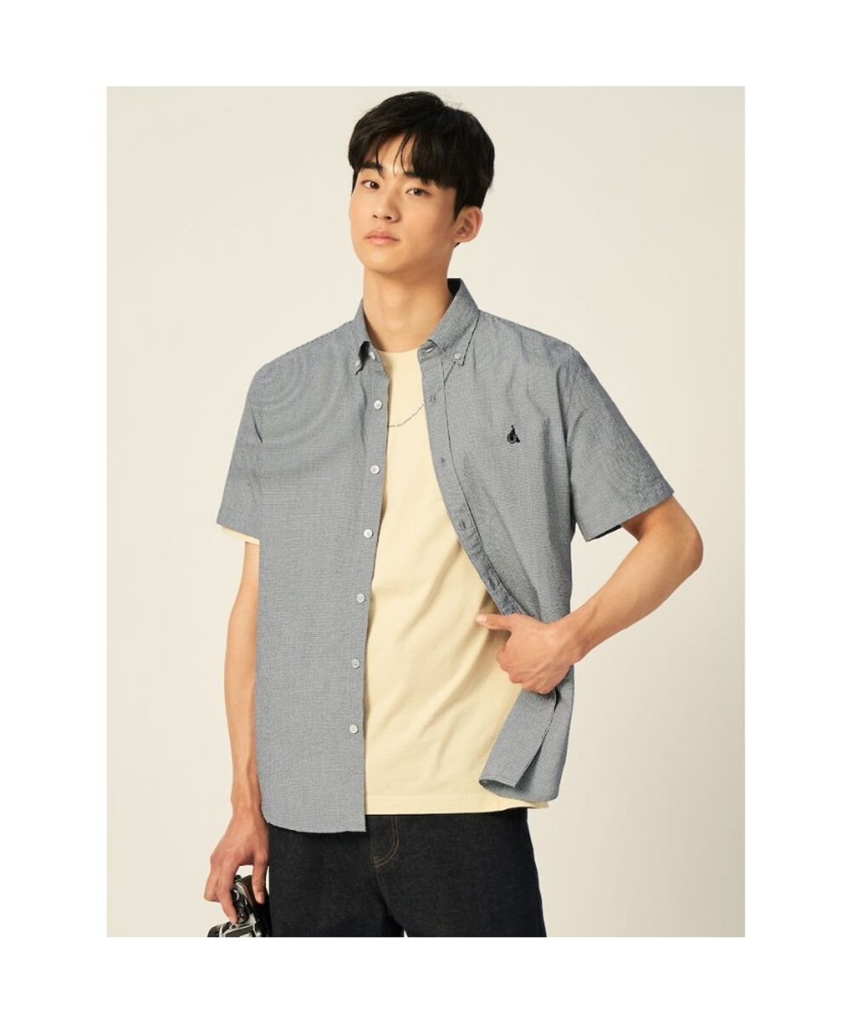 빈폴 멘(BEANPOLE MEN) 강연 시어서커 스몰 깅엄 반소매 셔츠  블랙 (BC5465C475)