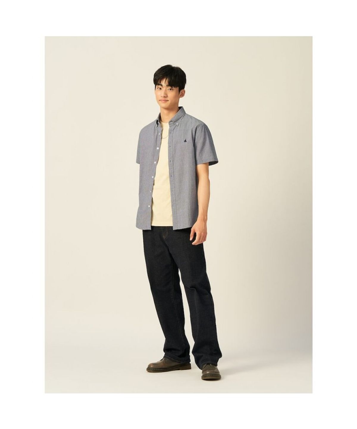 빈폴 멘(BEANPOLE MEN) 강연 시어서커 스몰 깅엄 반소매 셔츠  블랙 (BC5465C475)