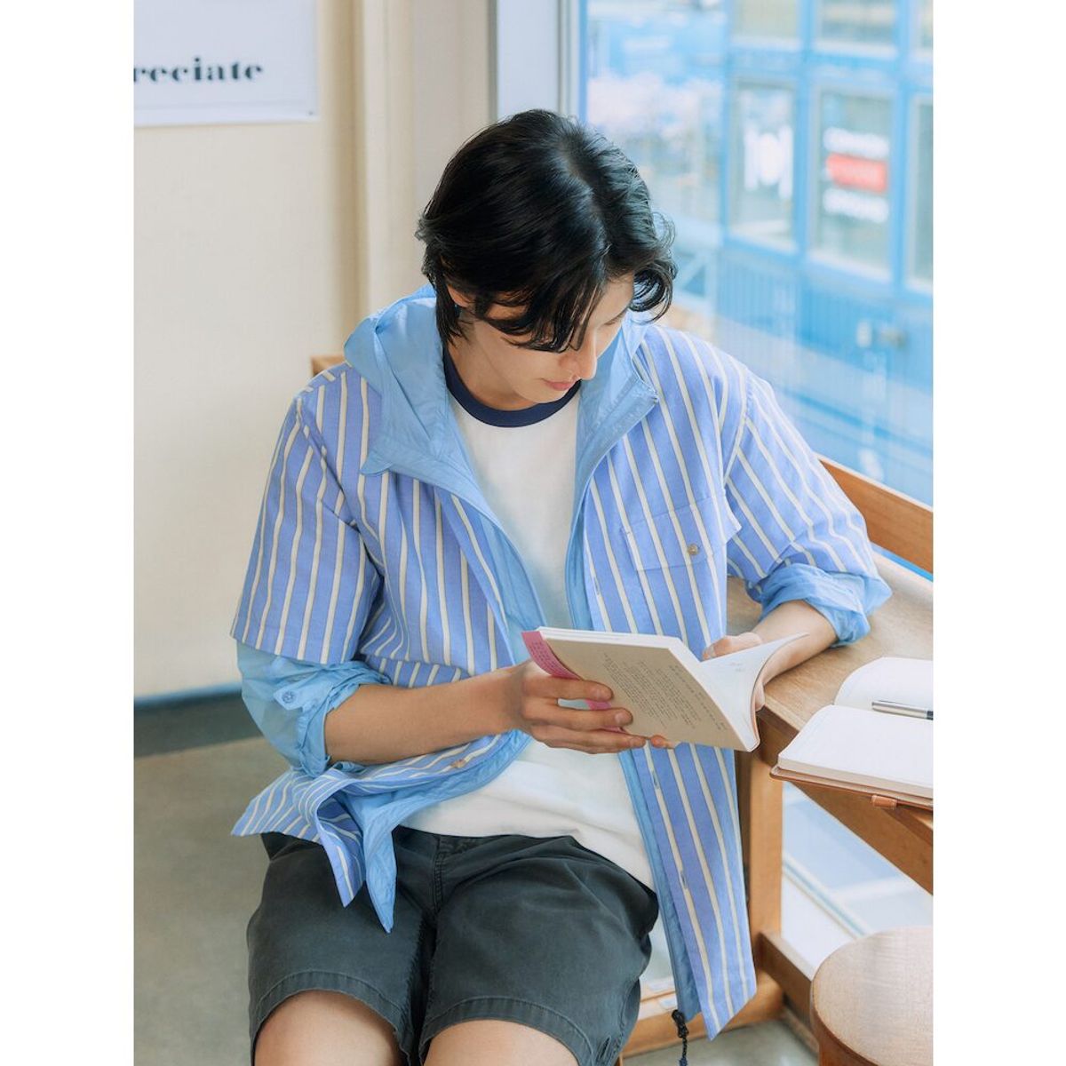 빈폴 멘(BEANPOLE MEN) 볼드 스트라이프 반소매 셔츠  블루