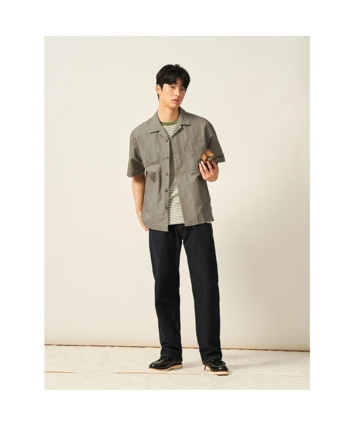 빈폴 멘(BEANPOLE MEN) 리넨 혼방 솔리드 오픈카라 반소매 셔츠  베이지 (BC5465C28A)