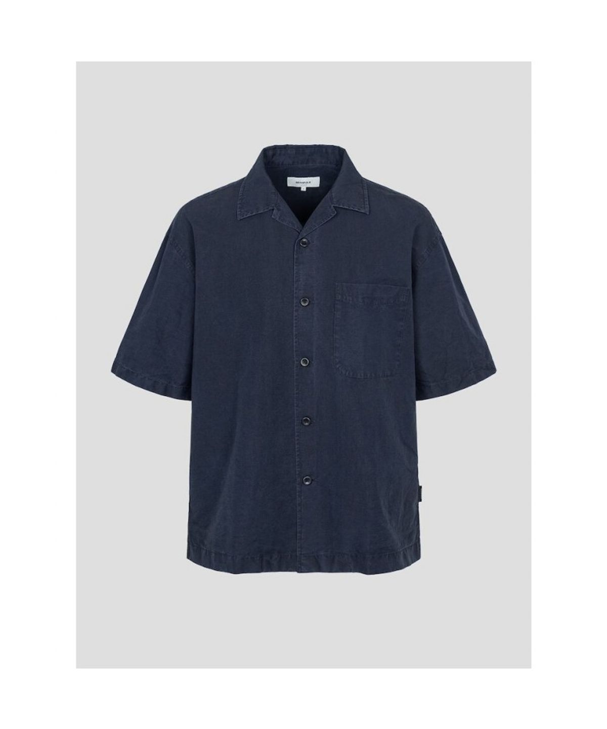 빈폴 멘(BEANPOLE MEN) 리넨 혼방 솔리드 오픈카라 반소매 셔츠  네이비 (BC5465C28R)
