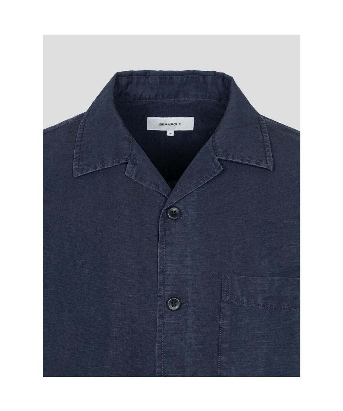 빈폴 멘(BEANPOLE MEN) 리넨 혼방 솔리드 오픈카라 반소매 셔츠  네이비 (BC5465C28R)