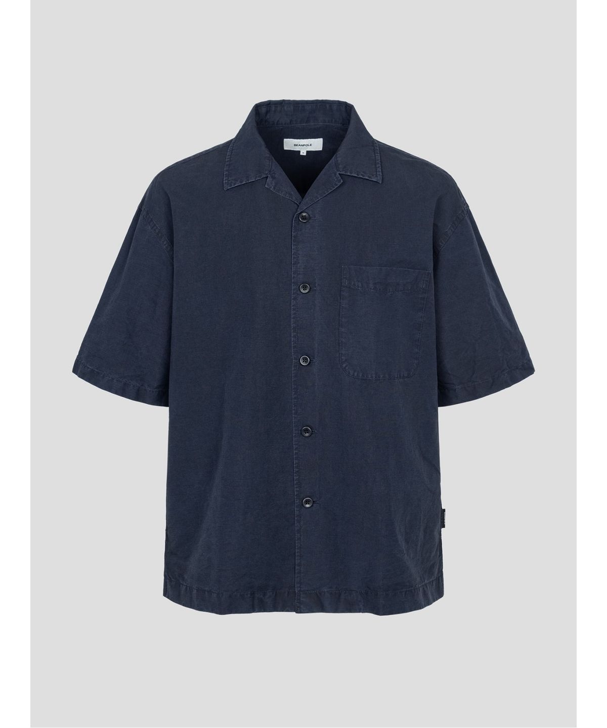 빈폴 멘(BEANPOLE MEN) 리넨 혼방 솔리드 오픈카라 반소매 셔츠  네이비 (BC5465C28R)