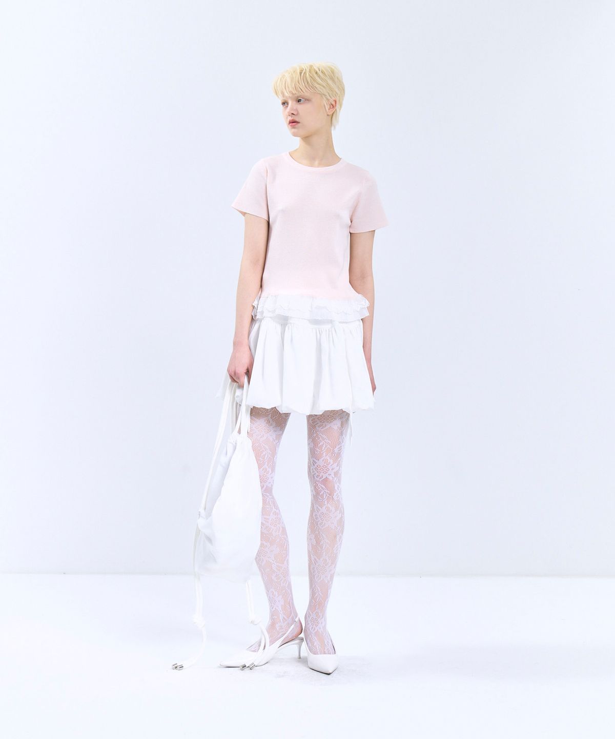 비바브라운(VIVABROWN) 85-VIVA122 레이스 레이어드 반팔 숏 슬리브 핑크