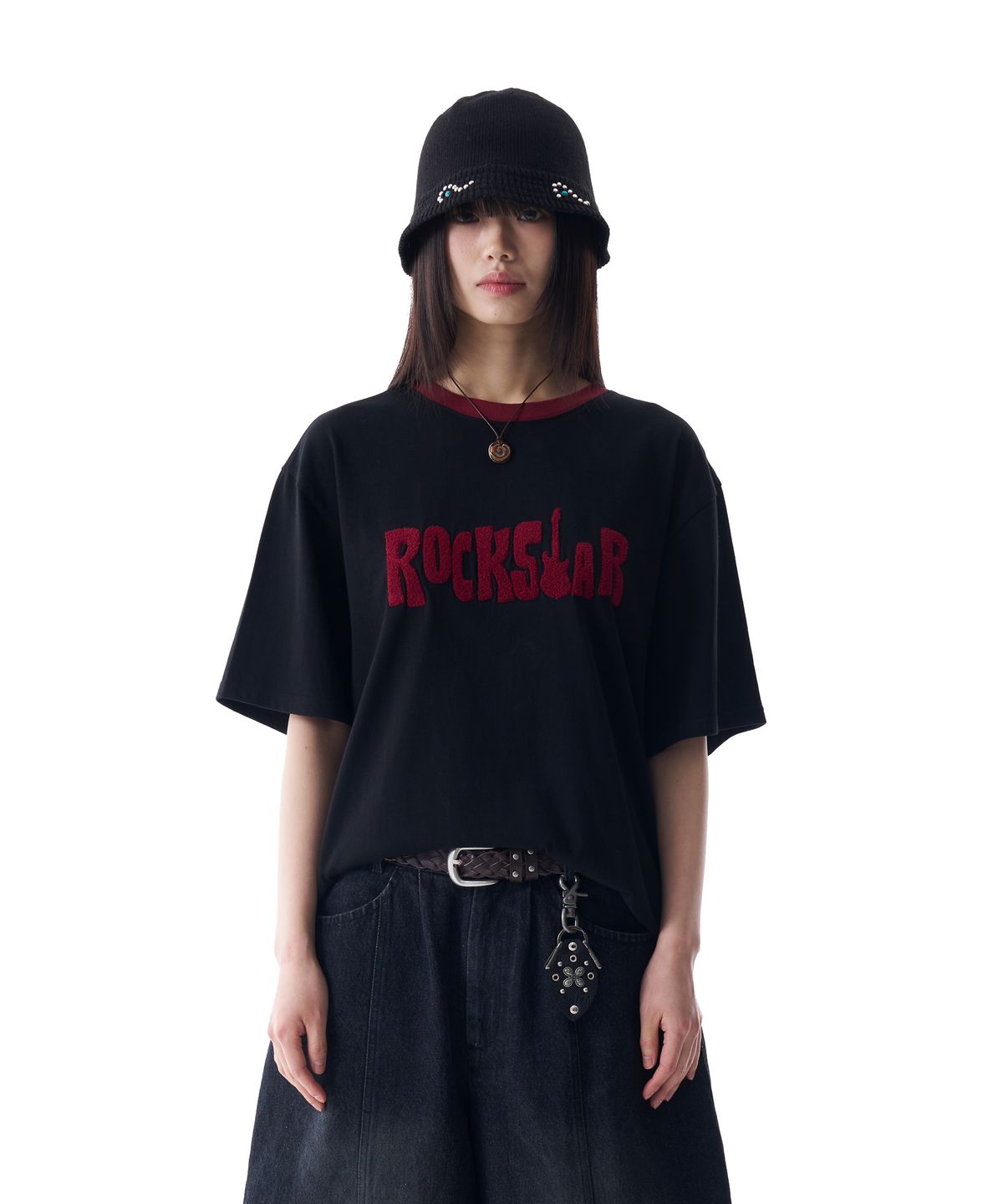 아캄(AAKAM) ROCKSTAR Boucle Half Top (Black)