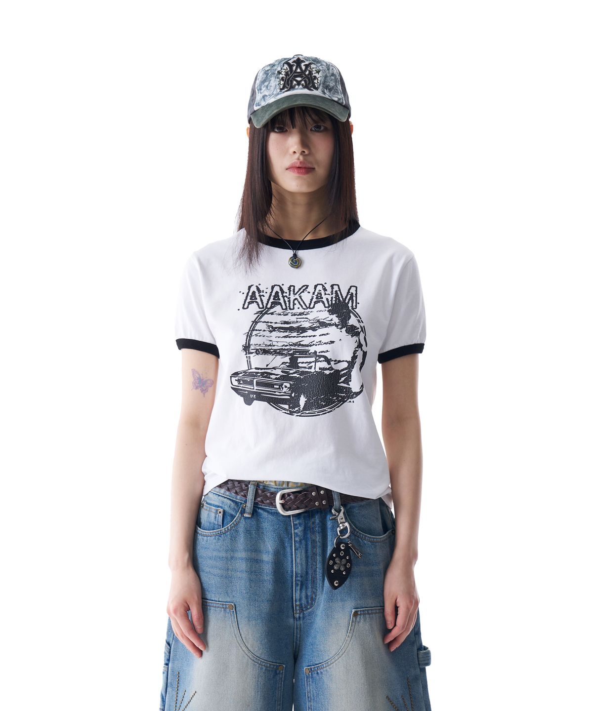 아캄(AAKAM) Cracked Car Ringer Top (White)