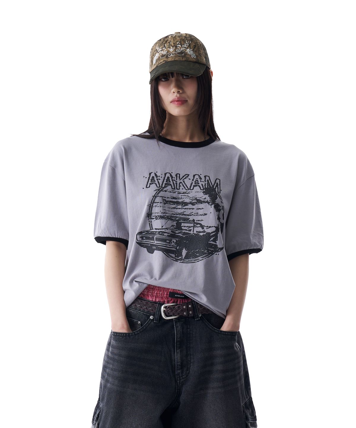 아캄(AAKAM) Cracked Car Ringer Top (Gray)