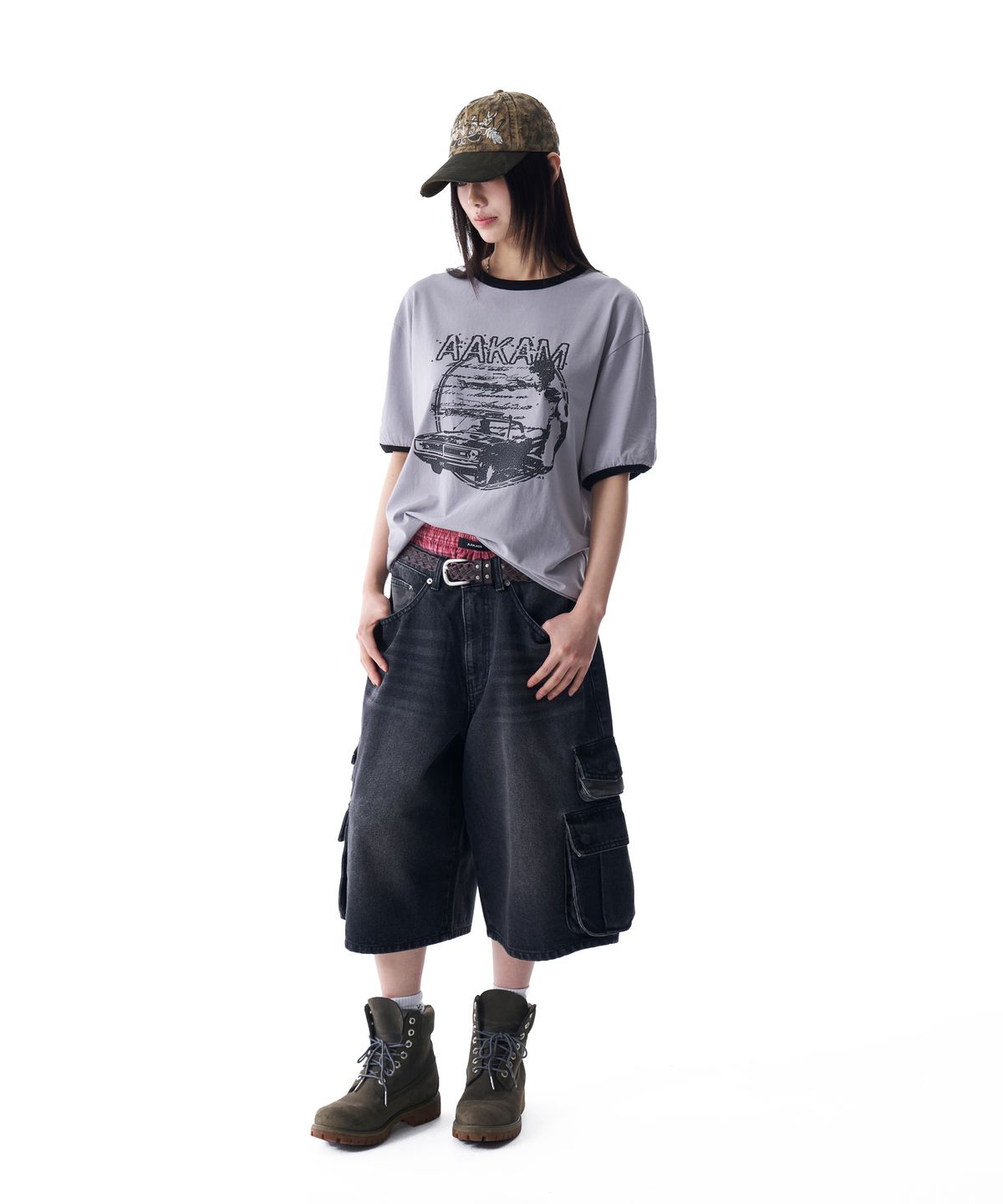 아캄(AAKAM) Cracked Car Ringer Top (Gray)