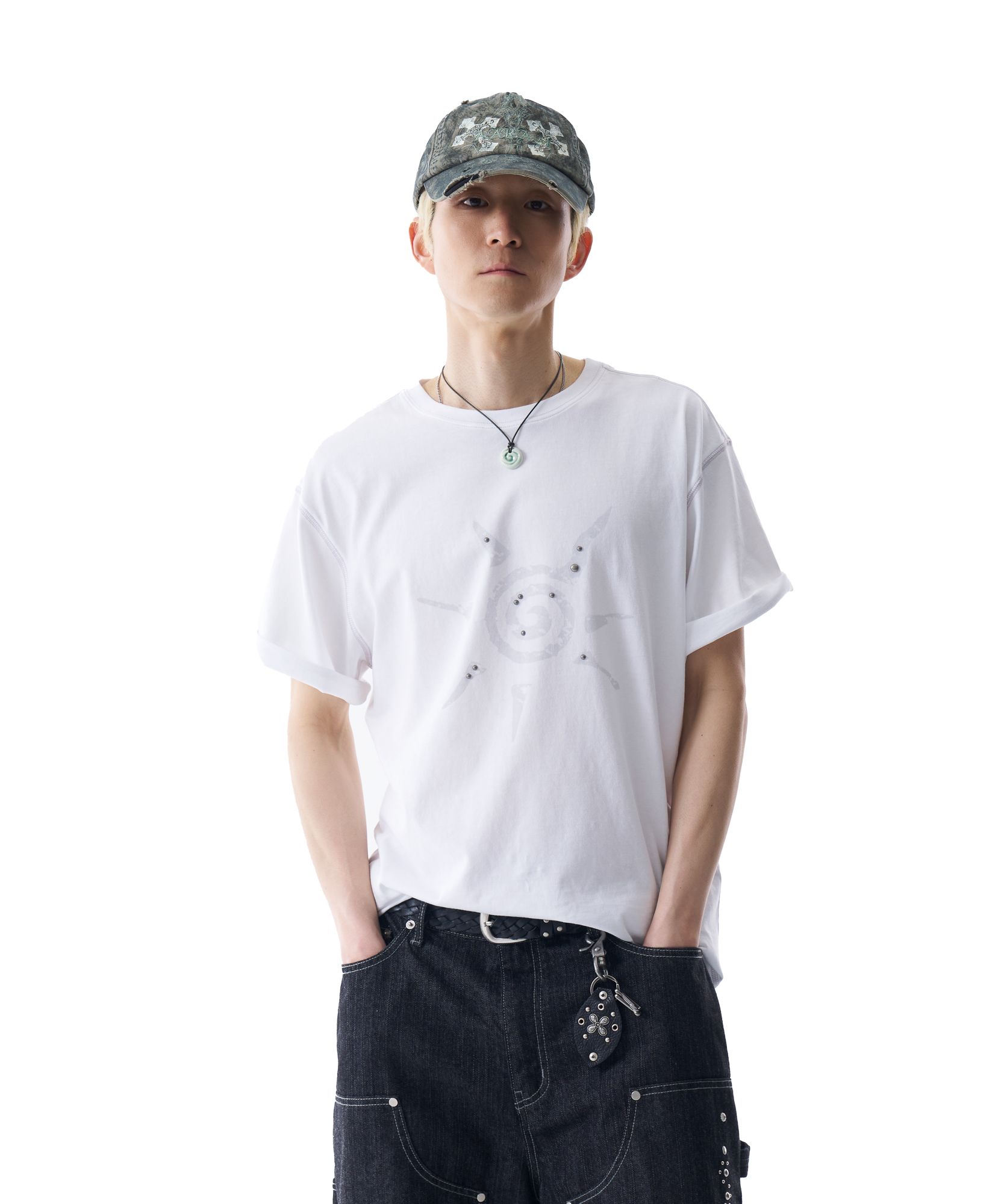 【AAKAM】Studded Sun Half Top ★男女兼用★追跡付 MUSINSA | AAKAM Studded Sun Half Top (White)
