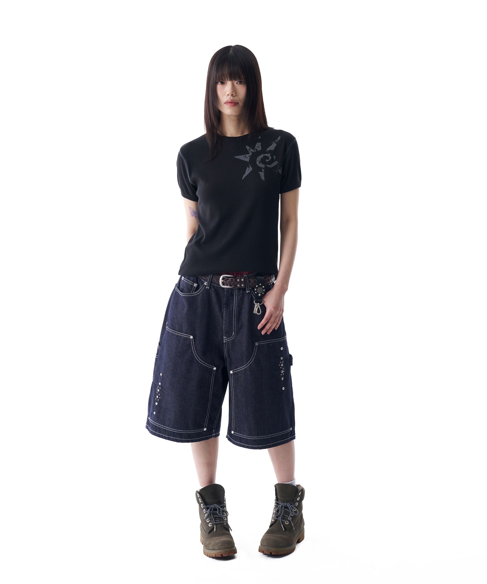 Tシャツ・カットソー AAKAM Ribbed Star Ringer Top 5FT1662 MUSINSA | AAKAM Ribbed Star Ringer Top (Black)
