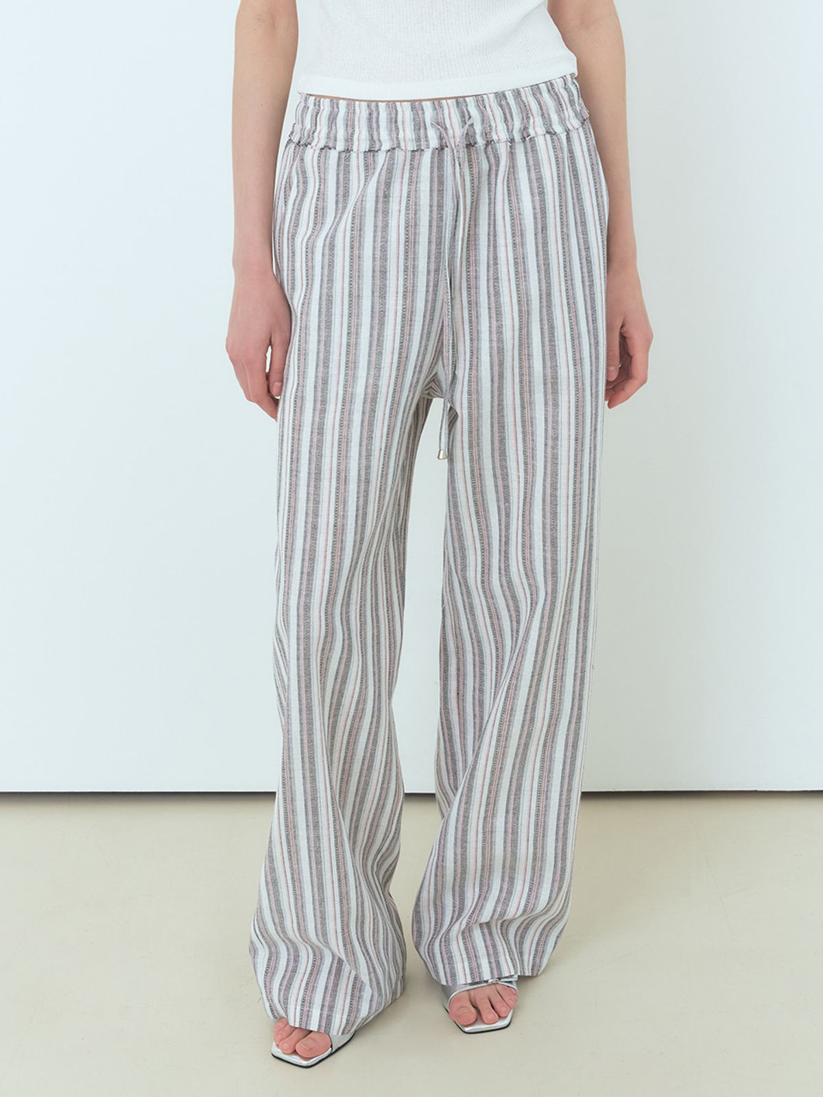 에트몽(ETMON) Stripe Banding Pants Pink Grey