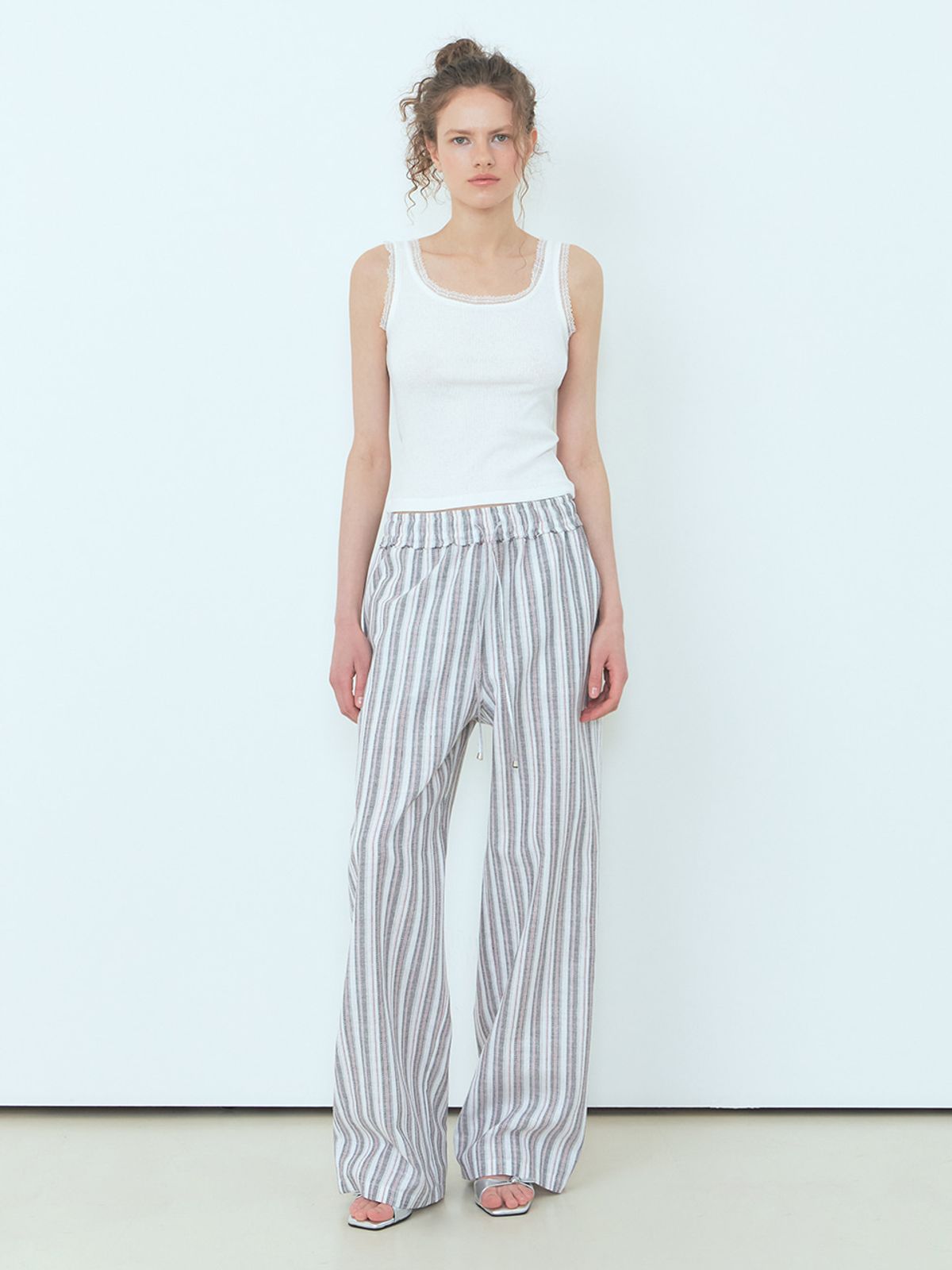 에트몽(ETMON) Stripe Banding Pants Pink Grey