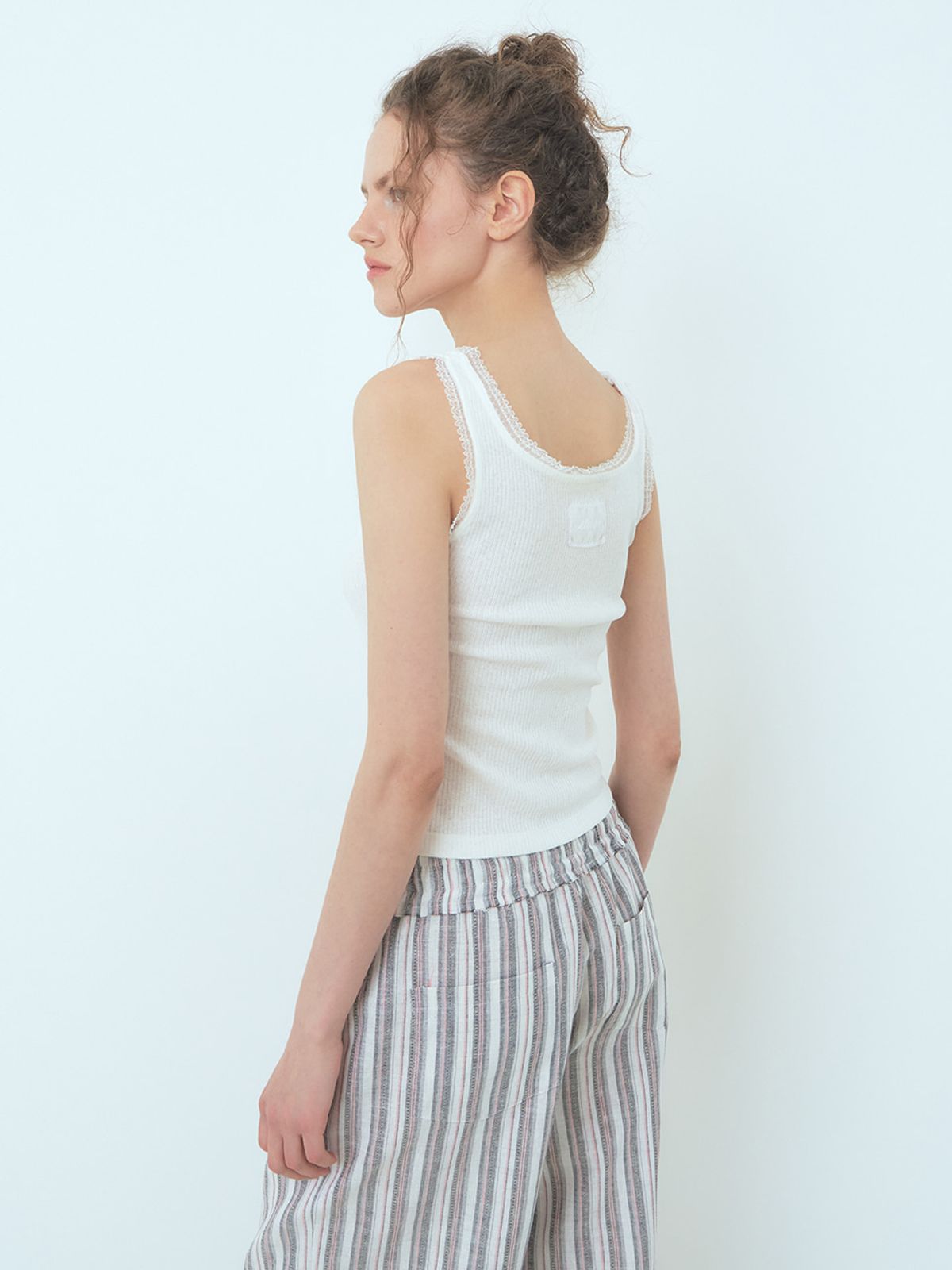 에트몽(ETMON) Stripe Banding Pants Pink Grey