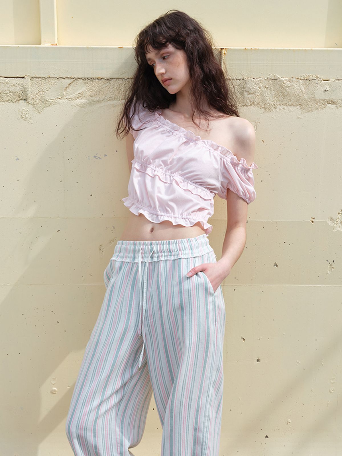 에트몽(ETMON) Stripe Banding Pants Pink Green