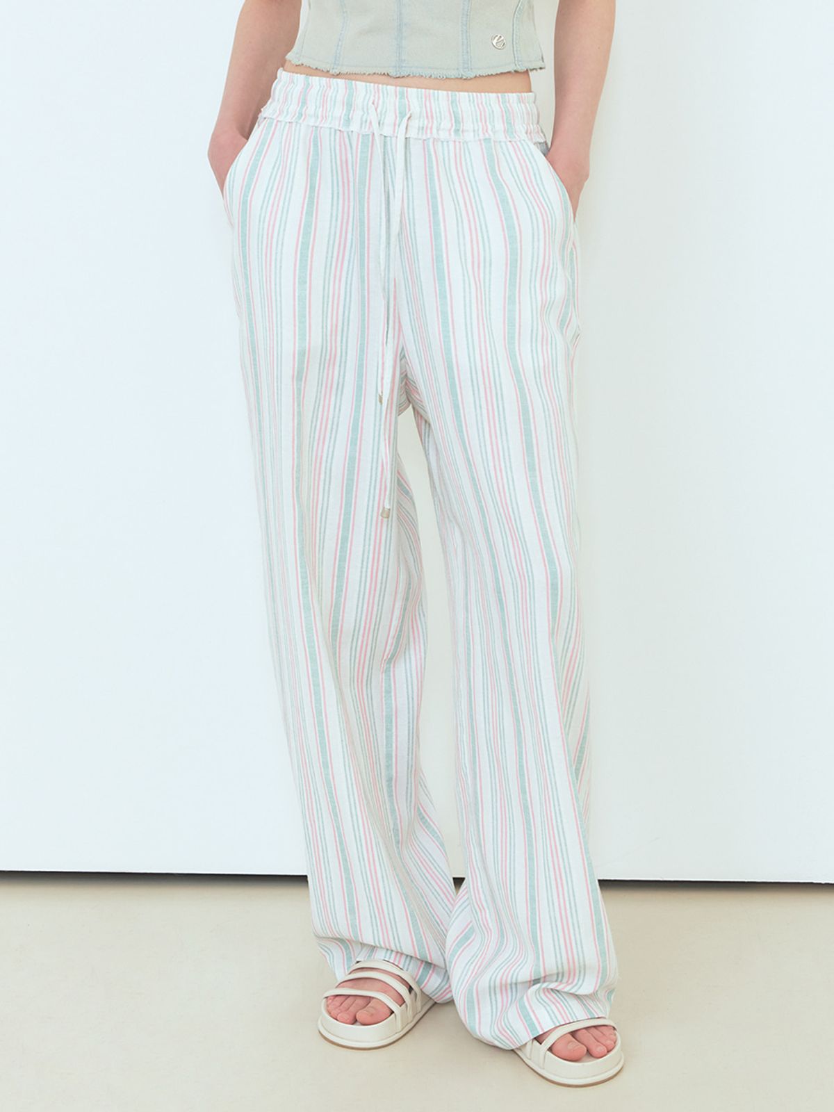 에트몽(ETMON) Stripe Banding Pants Pink Green