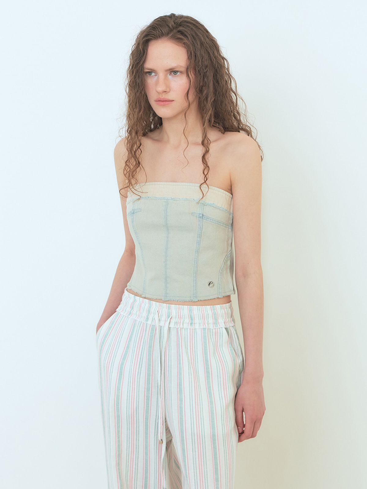 에트몽(ETMON) Stripe Banding Pants Pink Green