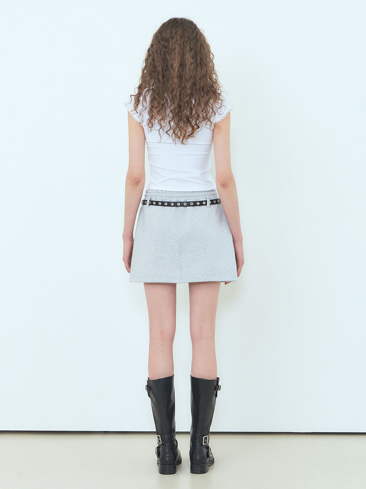 에트몽(ETMON) Pocket Rivet Mini Skirt Melange Grey