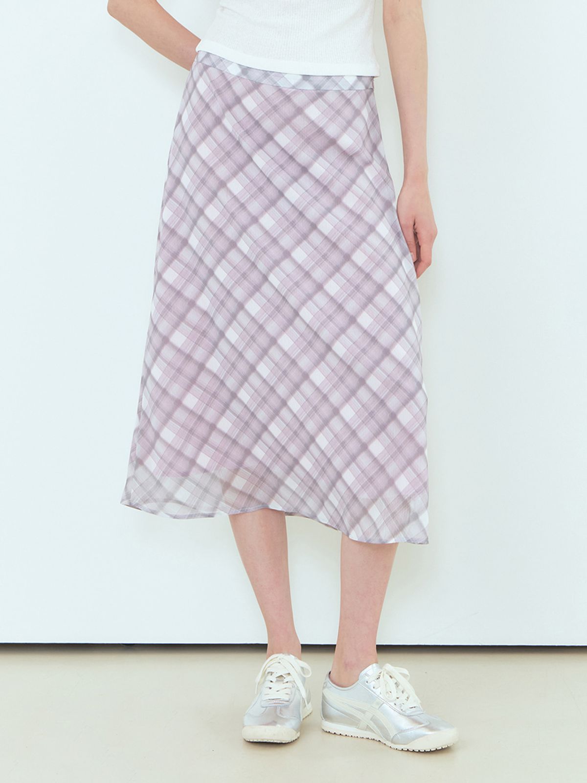 에트몽(ETMON) Check Midi Skirt Pink