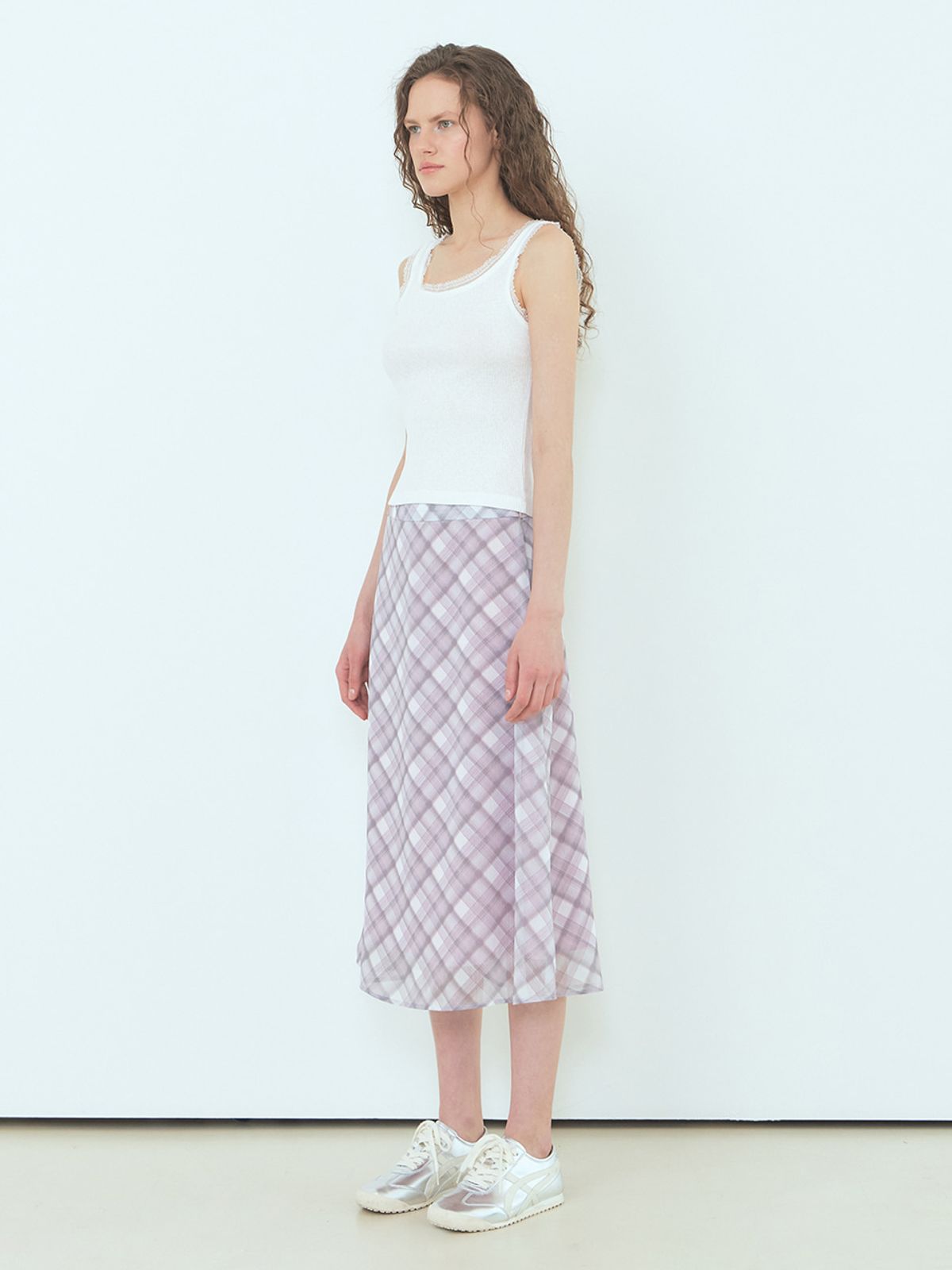에트몽(ETMON) Check Midi Skirt Pink