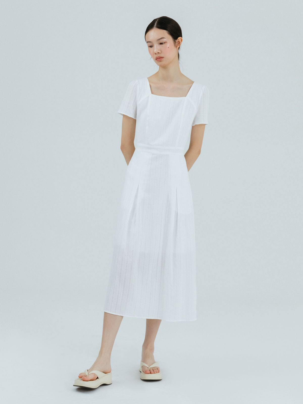 에트몽(ETMON) Cotton Square Long Dress, White