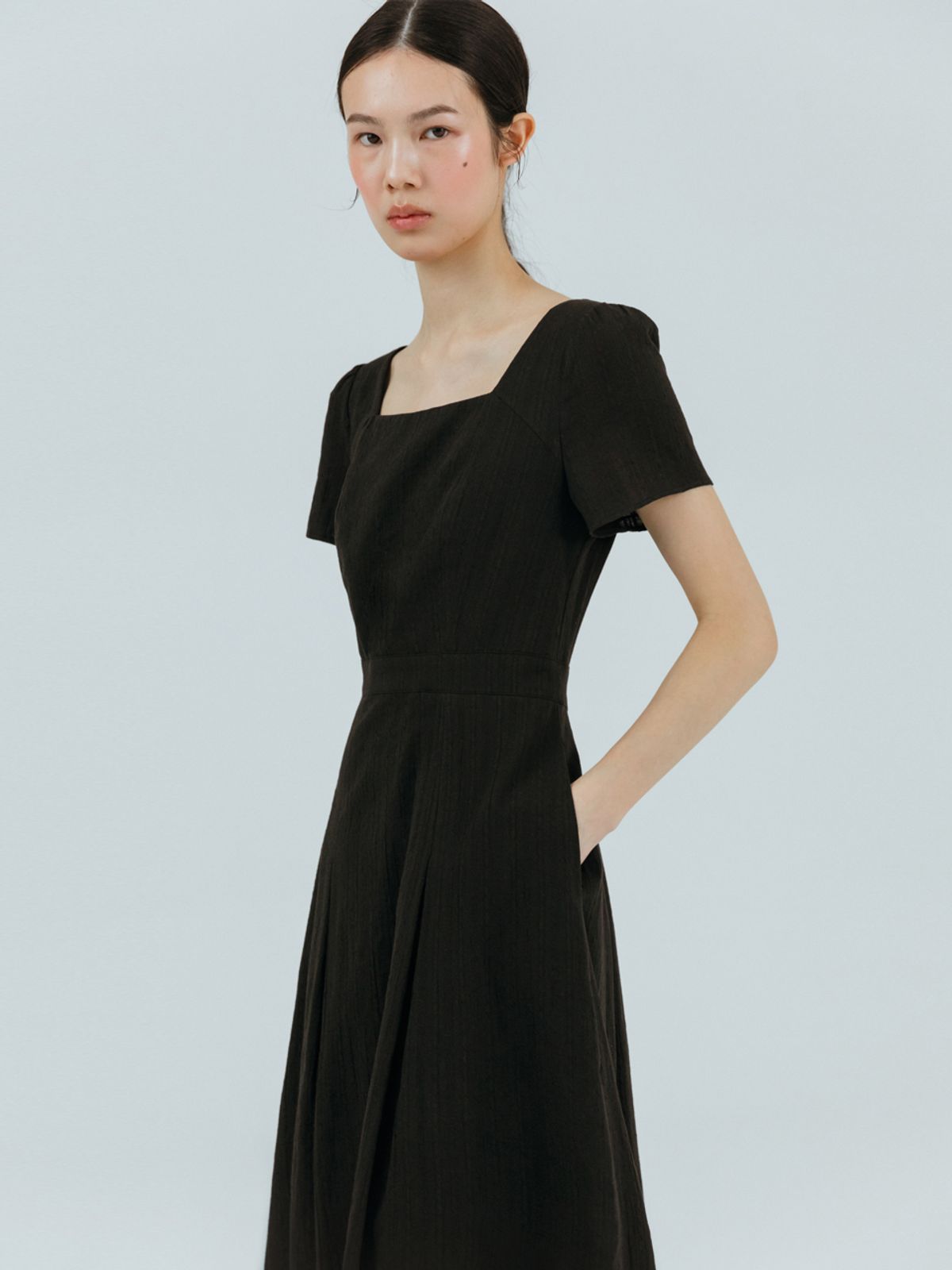 에트몽(ETMON) Cotton Square Long Dress,  Black