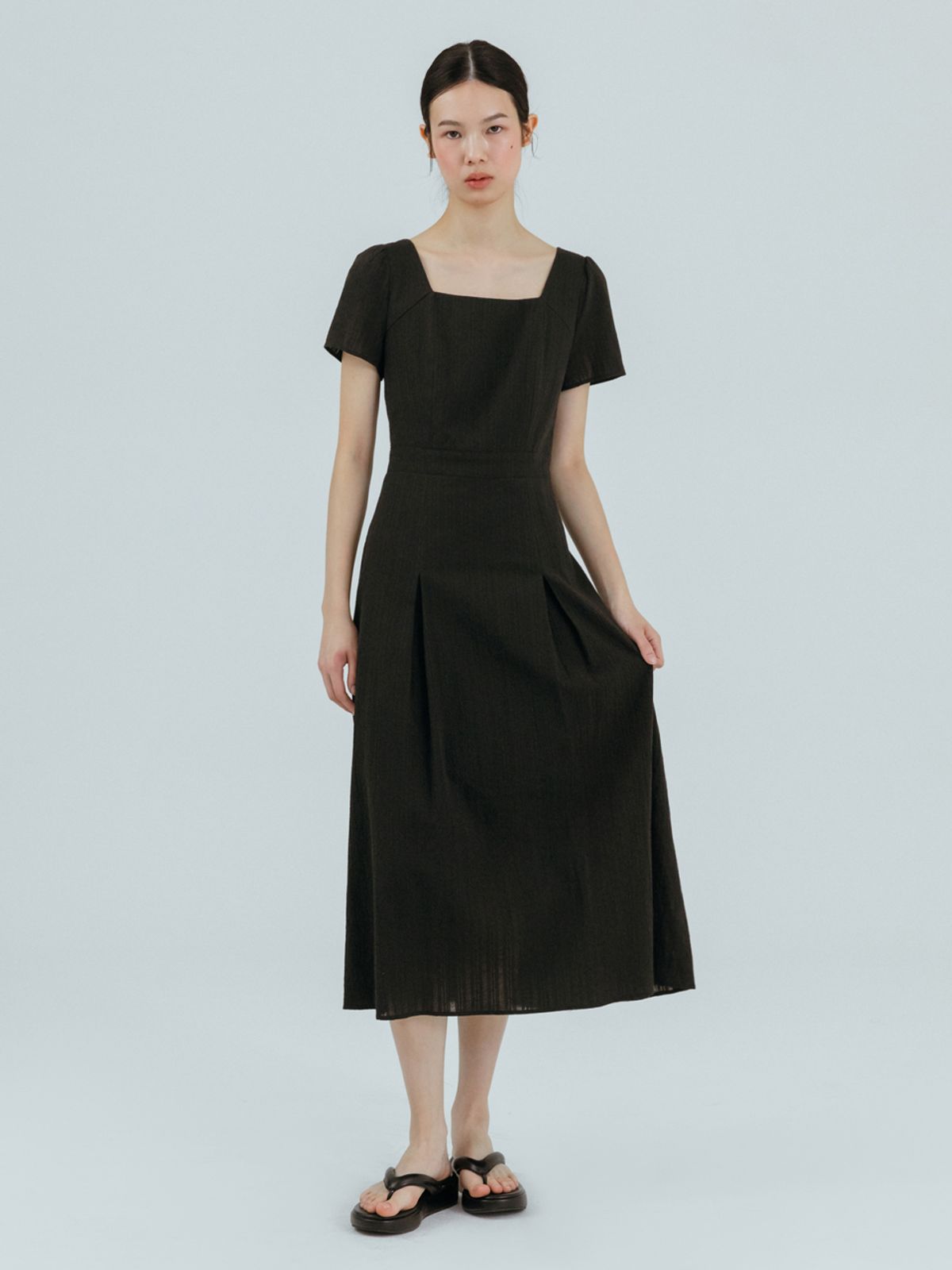 에트몽(ETMON) Cotton Square Long Dress,  Black