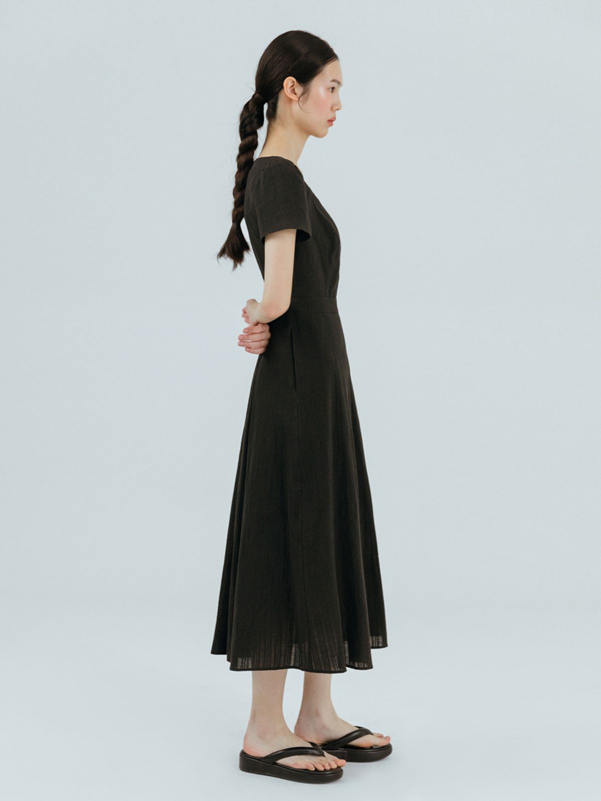 에트몽(ETMON) Cotton Square Long Dress,  Black