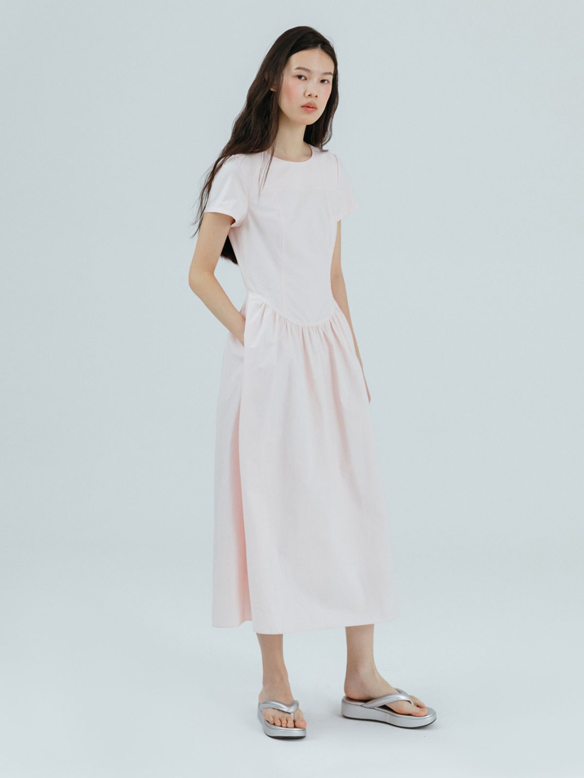 에트몽(ETMON) Round Shirring Dress Pink