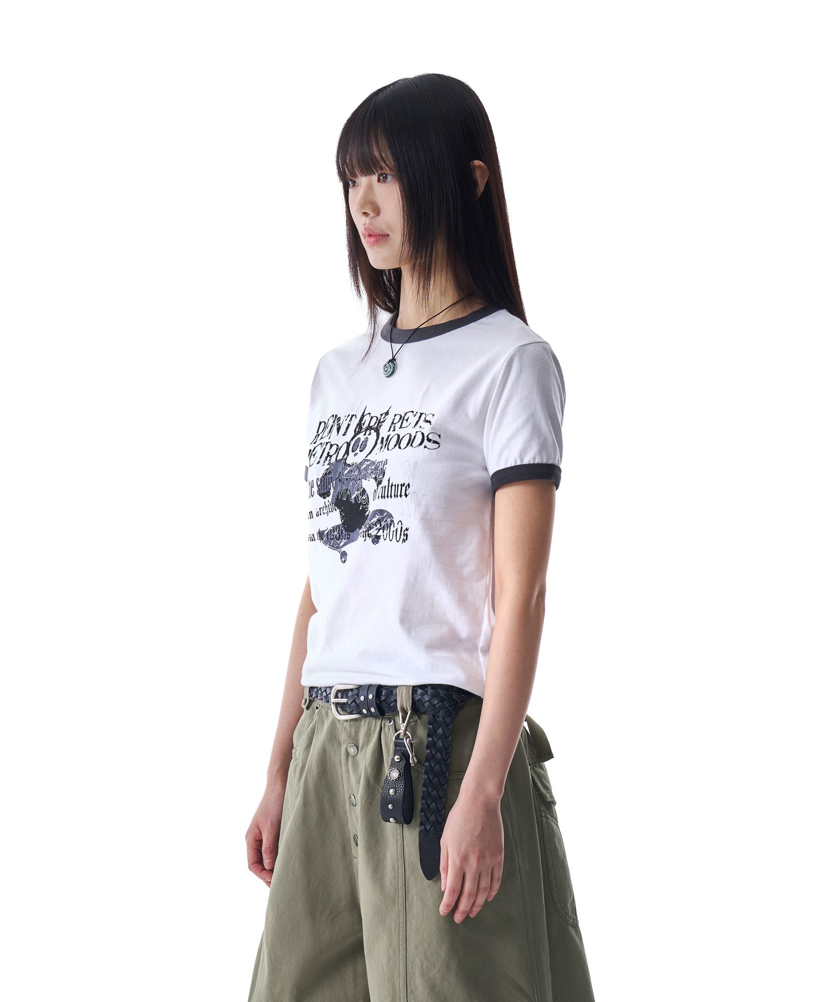 MUSINSA | AAKAM Cracked Letter Ringer Top (White)