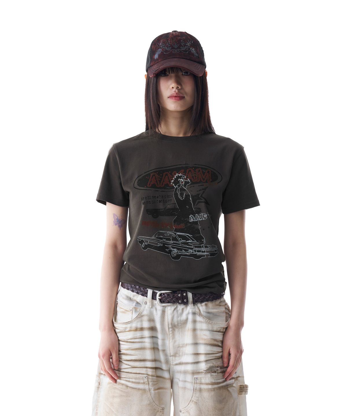 아캄(AAKAM) Cracked VTG Printed Half Top (Dark Gray)