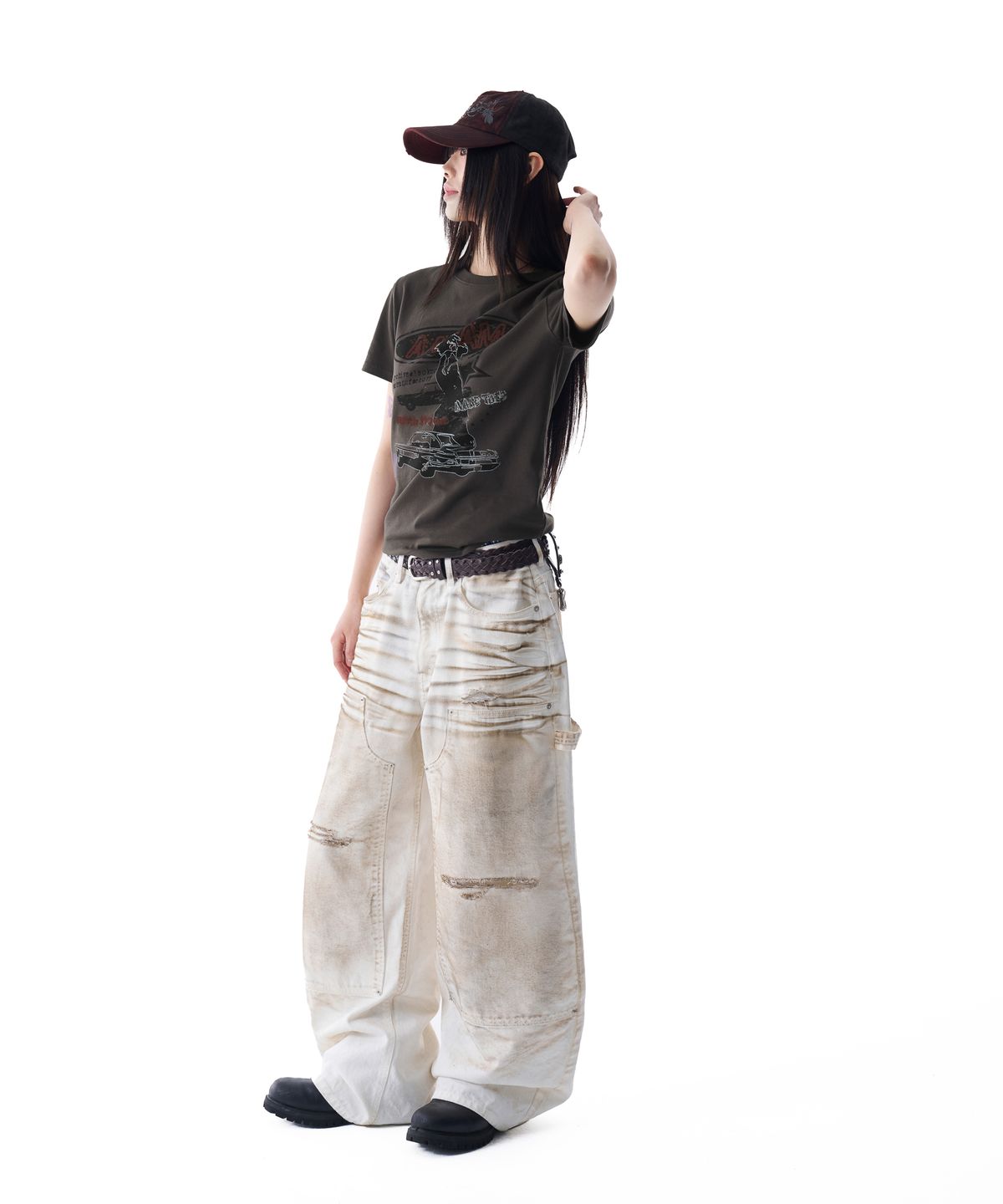 아캄(AAKAM) Cracked VTG Printed Half Top (Dark Gray)